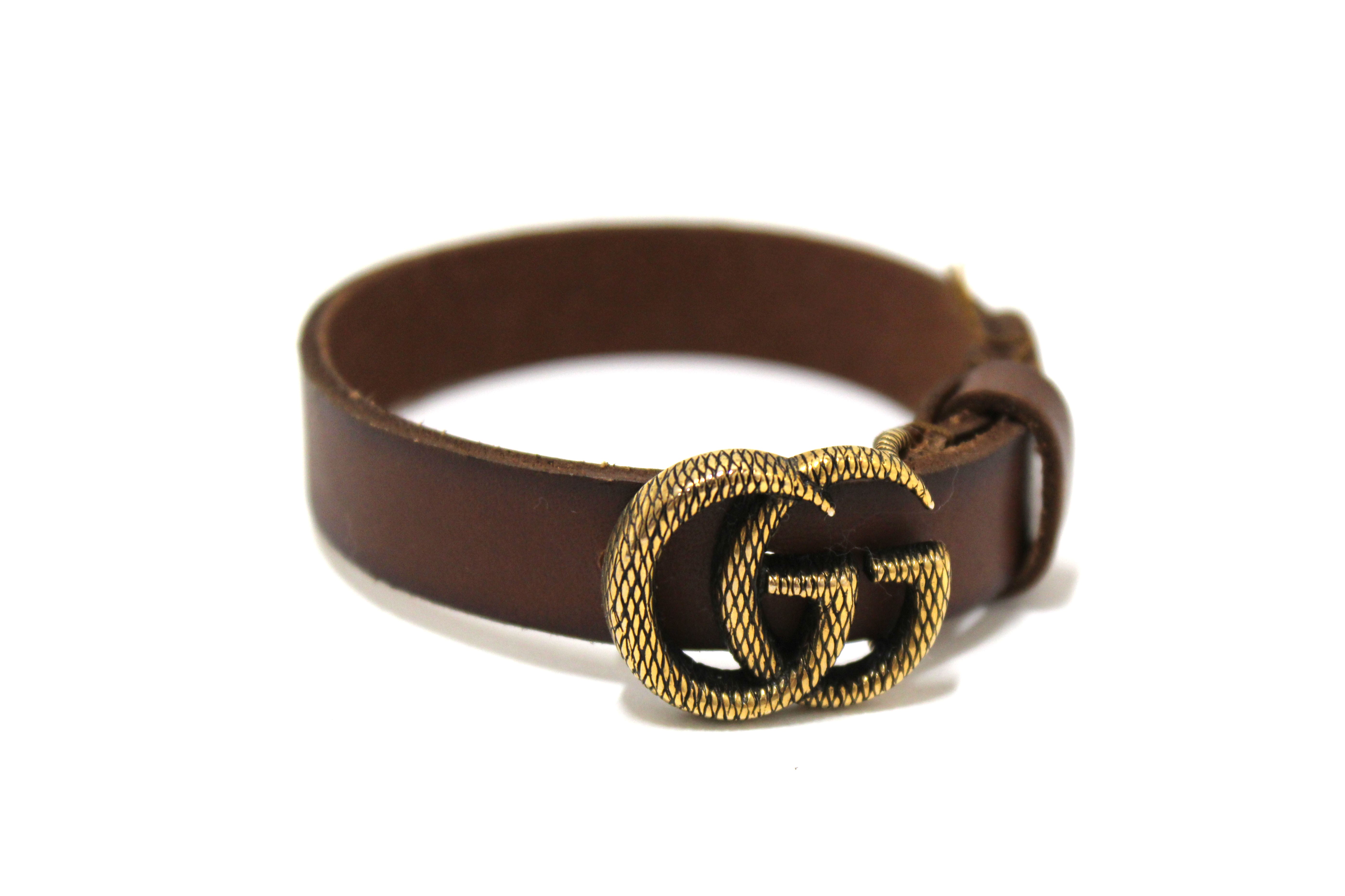 Authentic Gucci Brown Leather Double G Engraving Bracelet Size S 648702