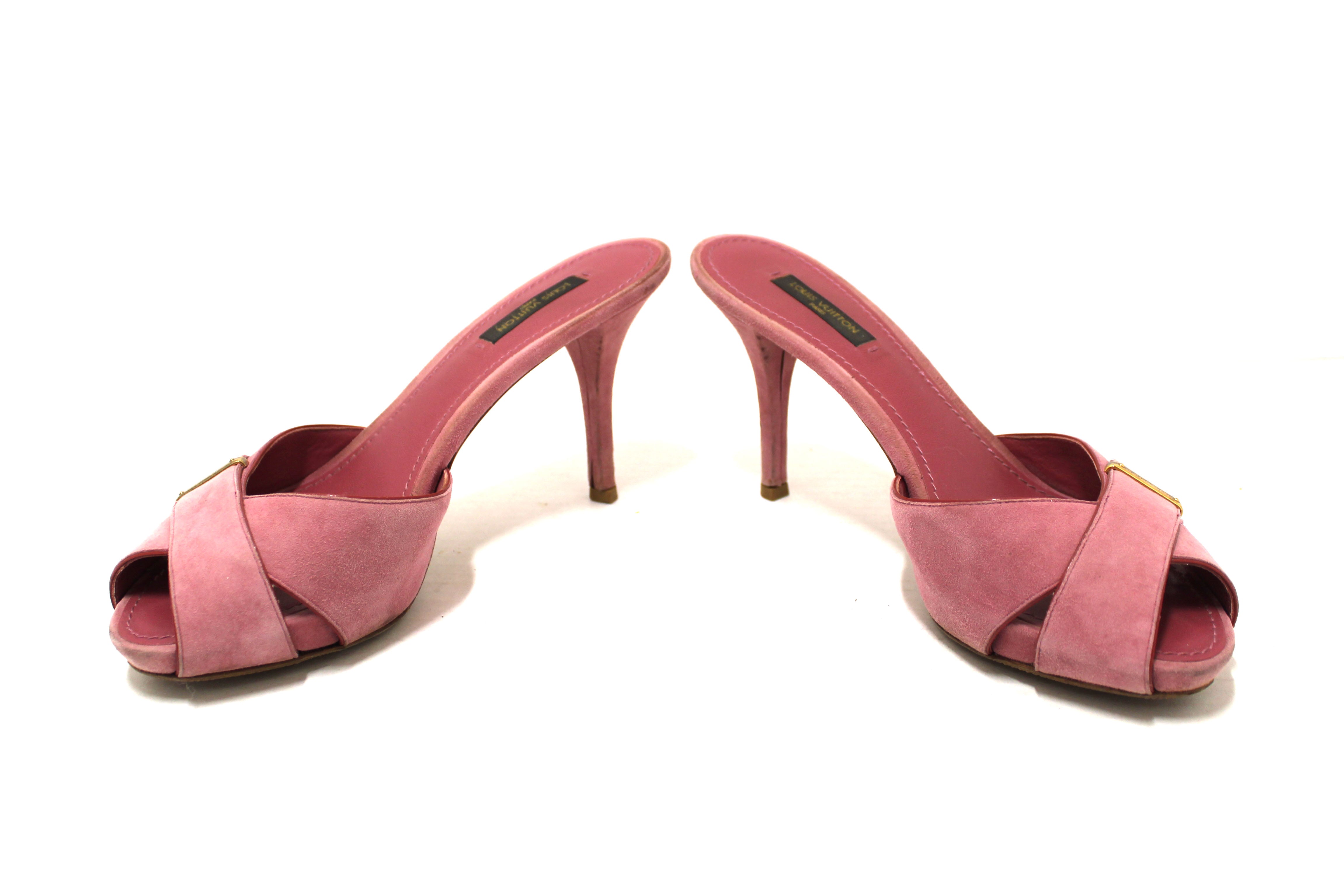 Authentic Louis Vuitton Pink Suede Crisscross Slide Sandal Size 38