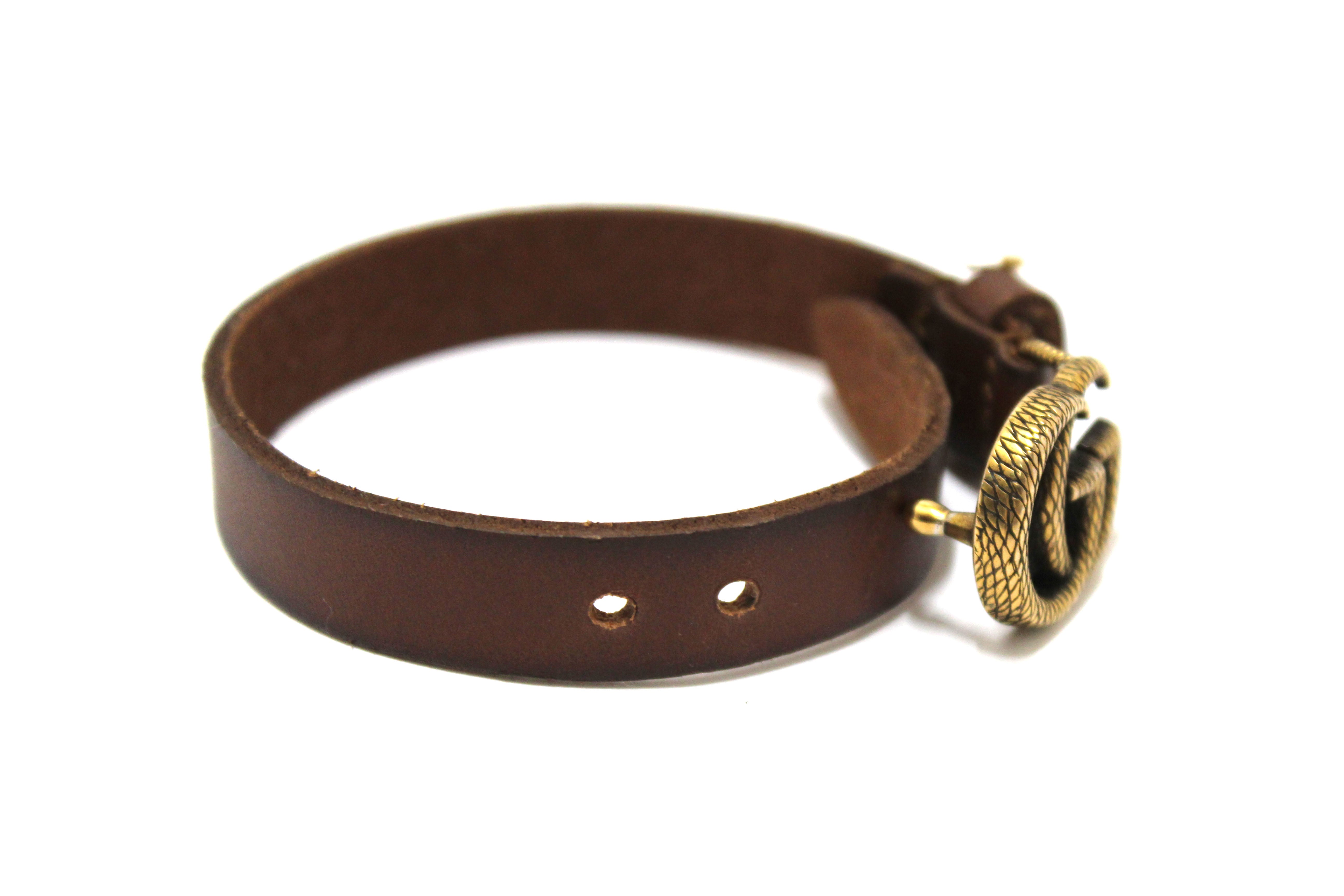 Authentic Gucci Brown Leather Double G Engraving Bracelet Size S 648702