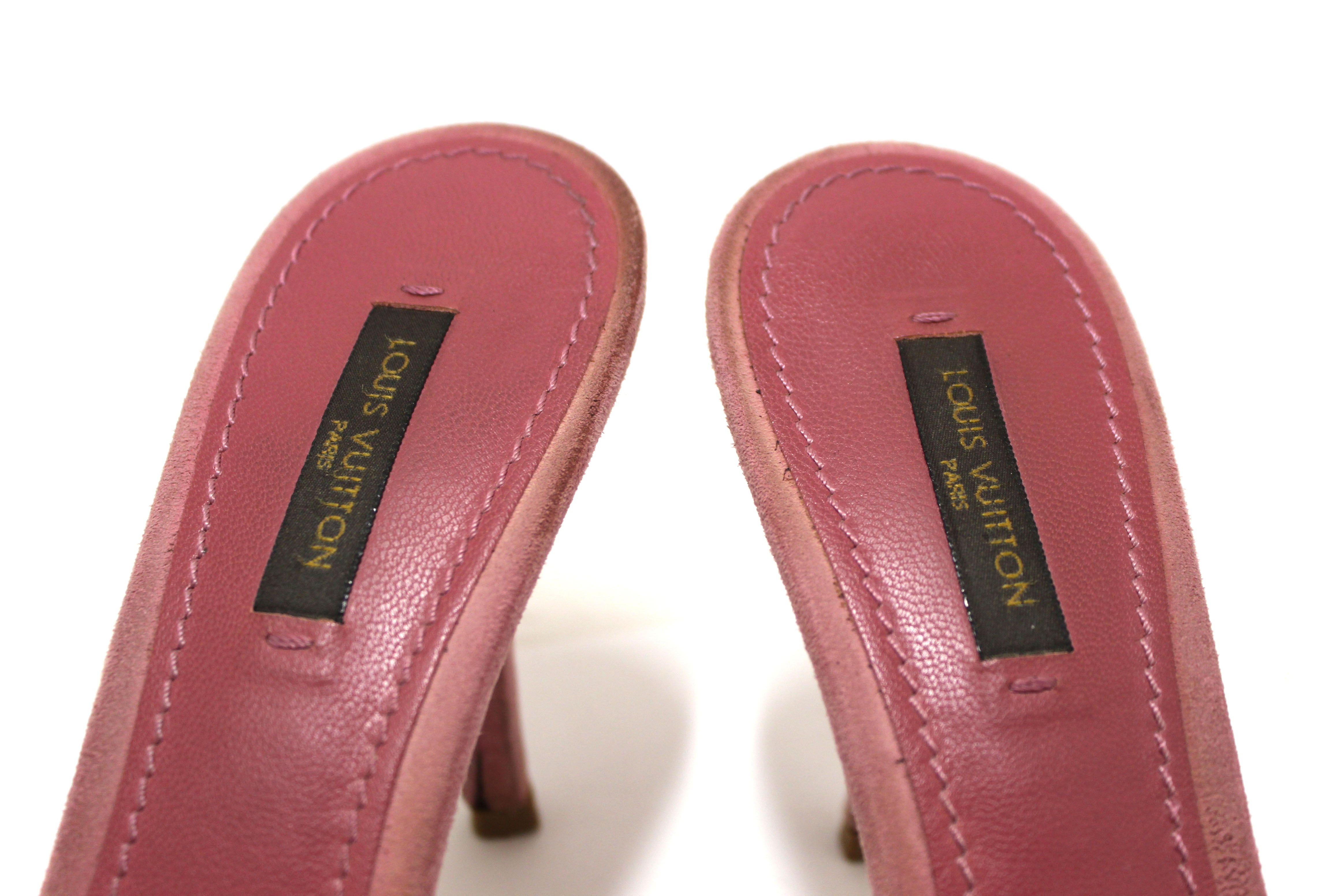 Authentic Louis Vuitton Pink Suede Crisscross Slide Sandal Size 38