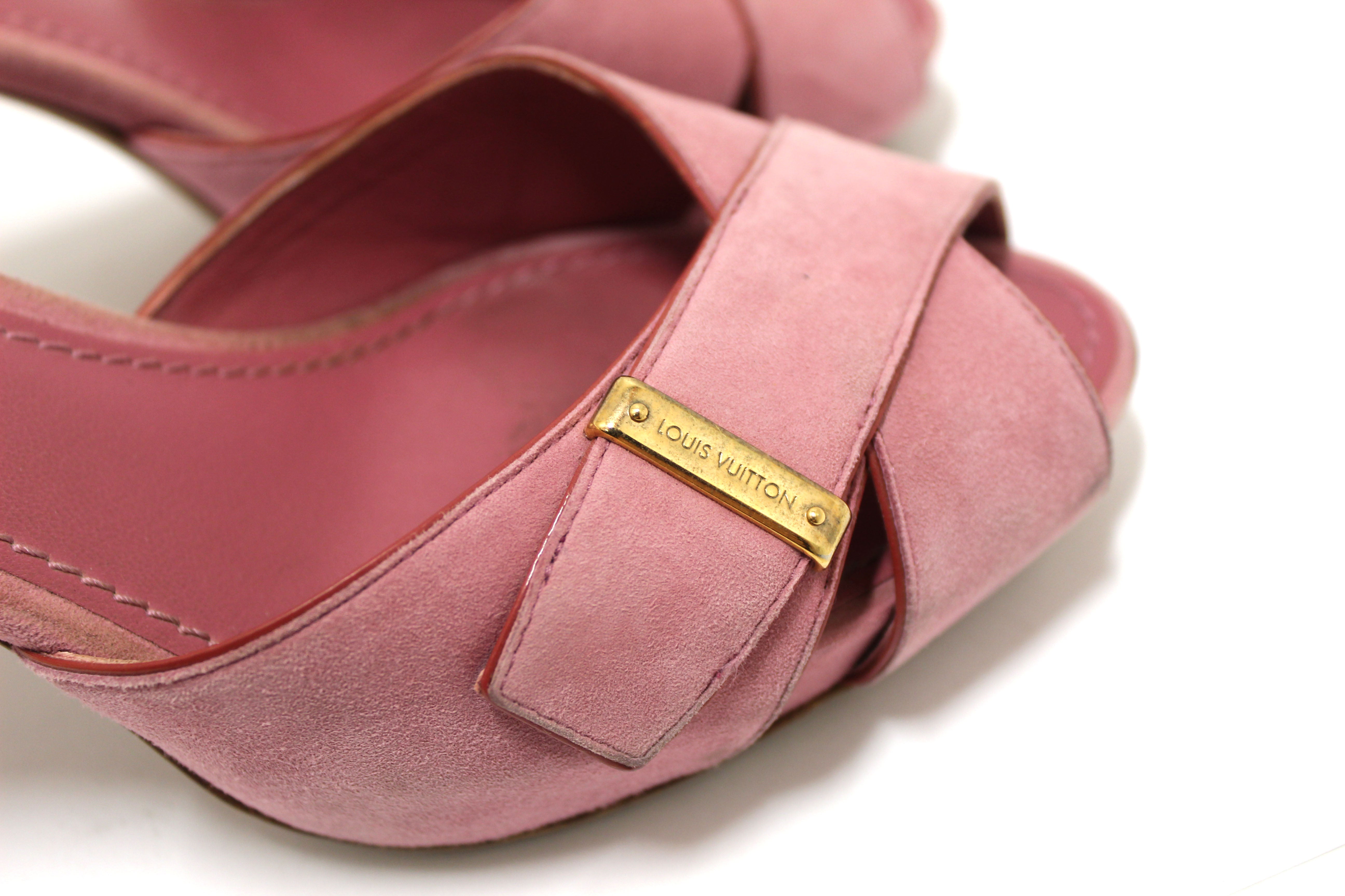 Authentic Louis Vuitton Pink Suede Crisscross Slide Sandal Size 38