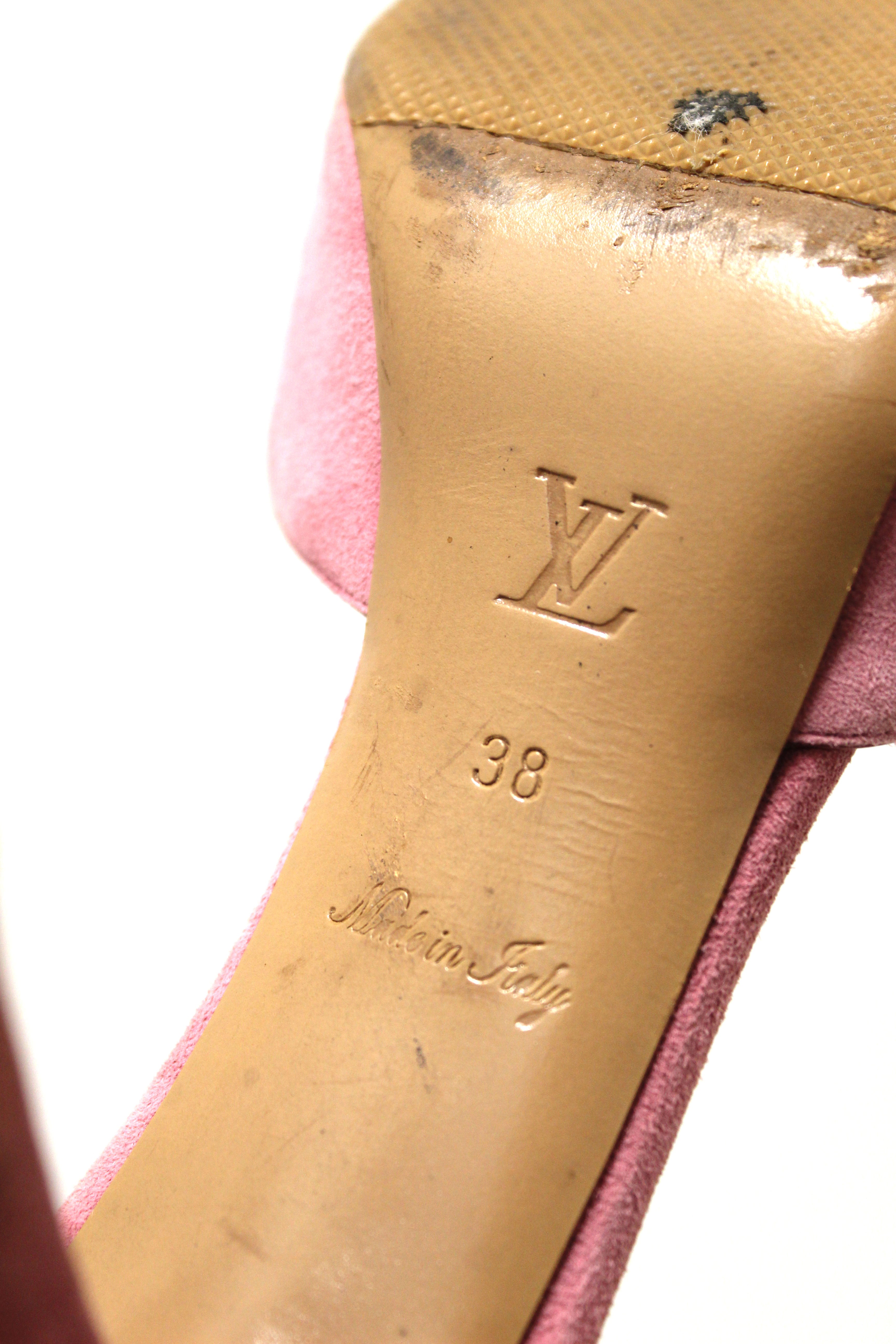 Authentic Louis Vuitton Pink Suede Crisscross Slide Sandal Size 38