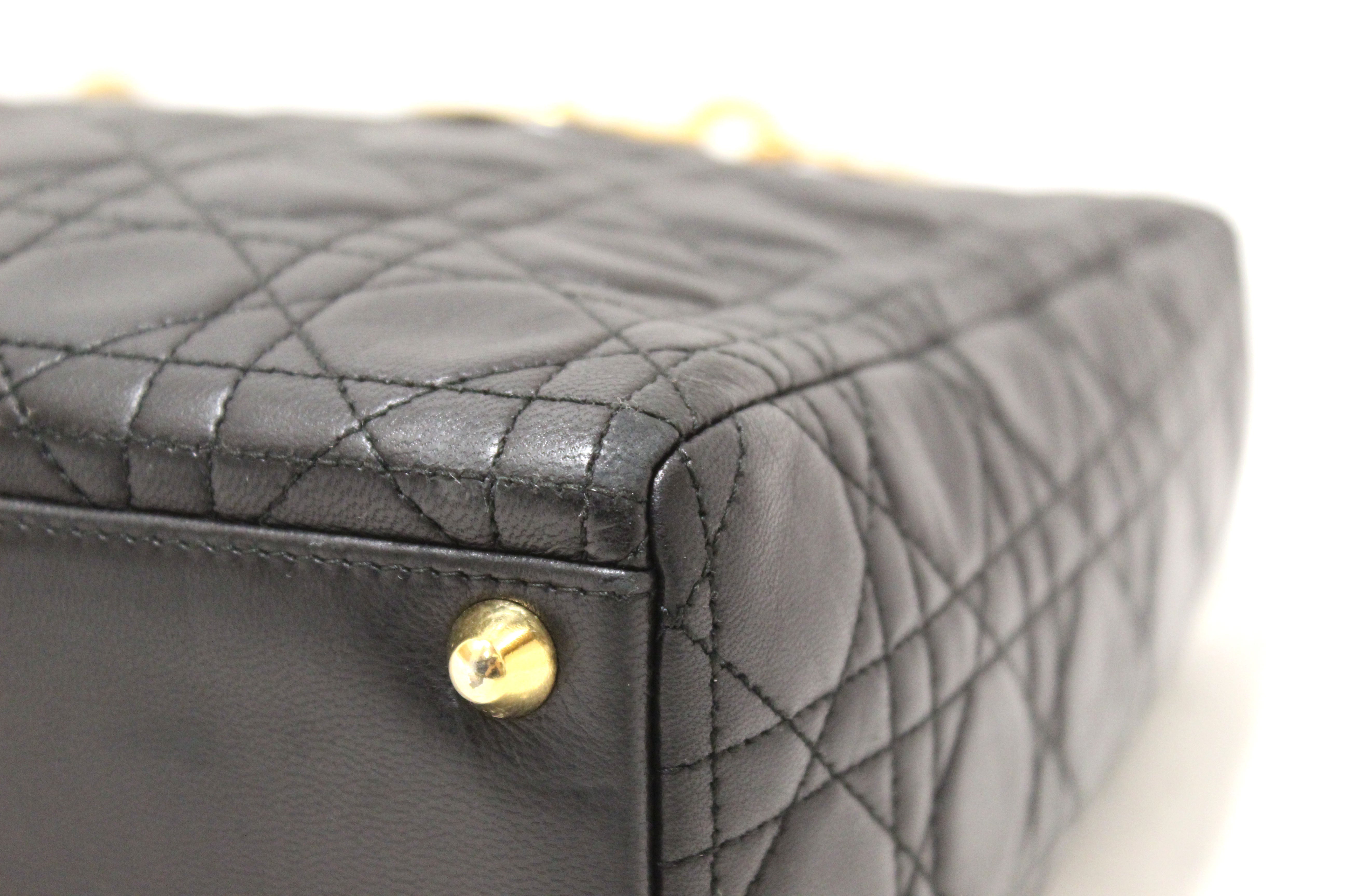 Authentic Christian Dior Black Cannage Lambskin Leather Large Lady Dior Bag