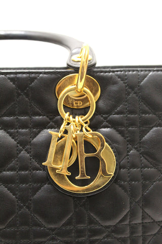 Authentic Christian Dior Black Cannage Lambskin Leather Large Lady Dior Bag