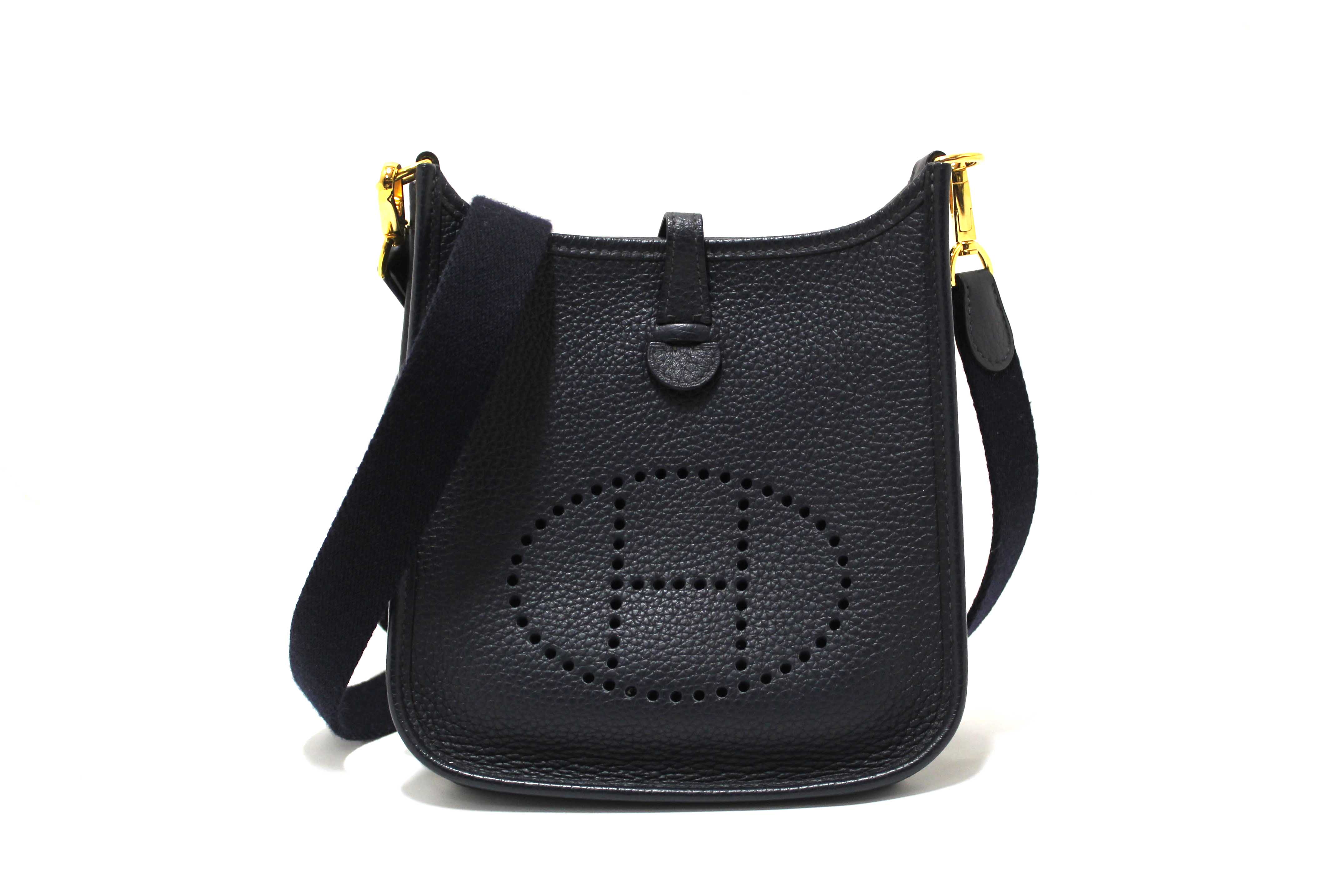 Authentic Hermes Navy Clemence Leather Evelyne 16 Amazone Bag