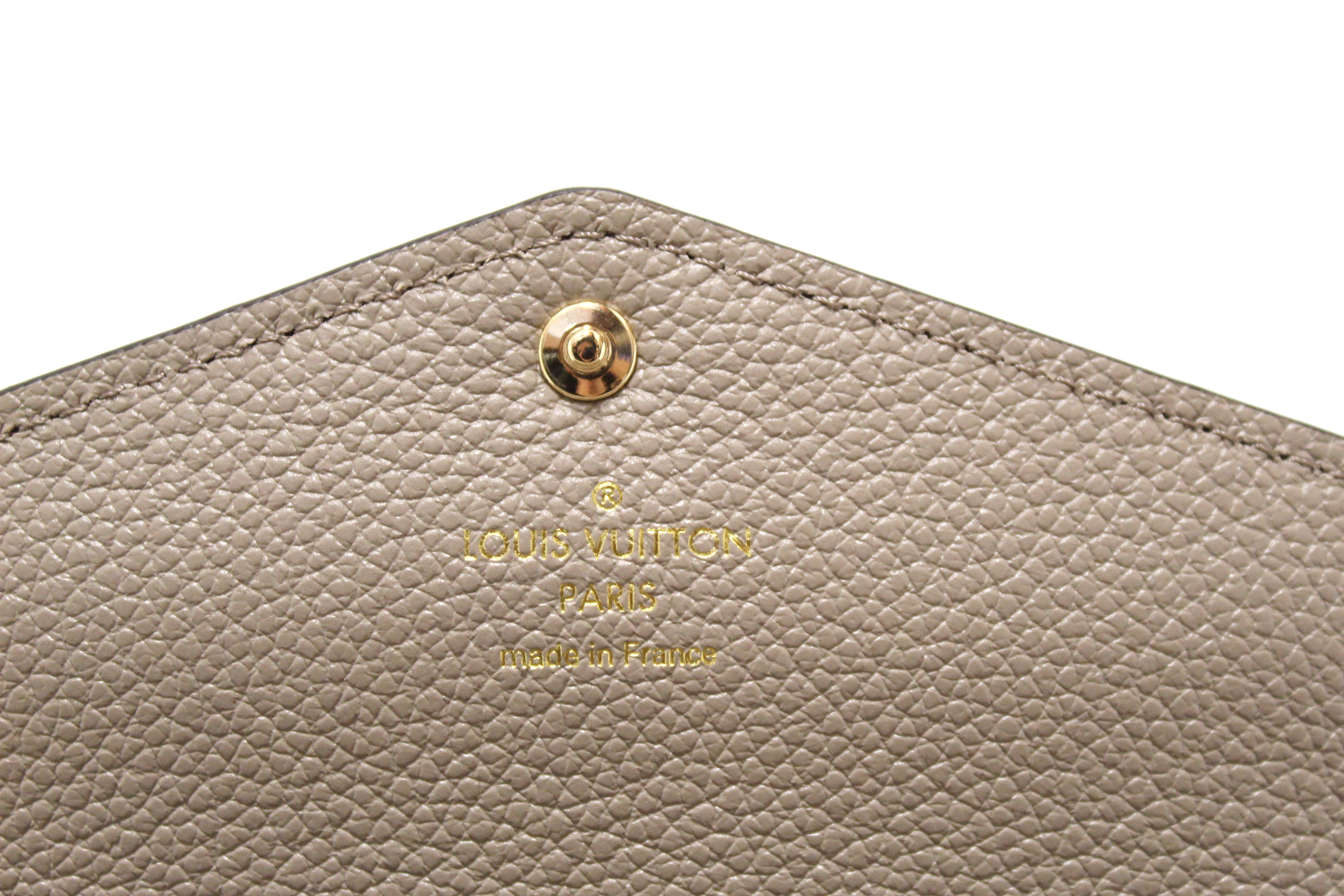 Authentic Louis Vuitton Touterelle Beige Monogram Empreinte Leather Sarah Wallet