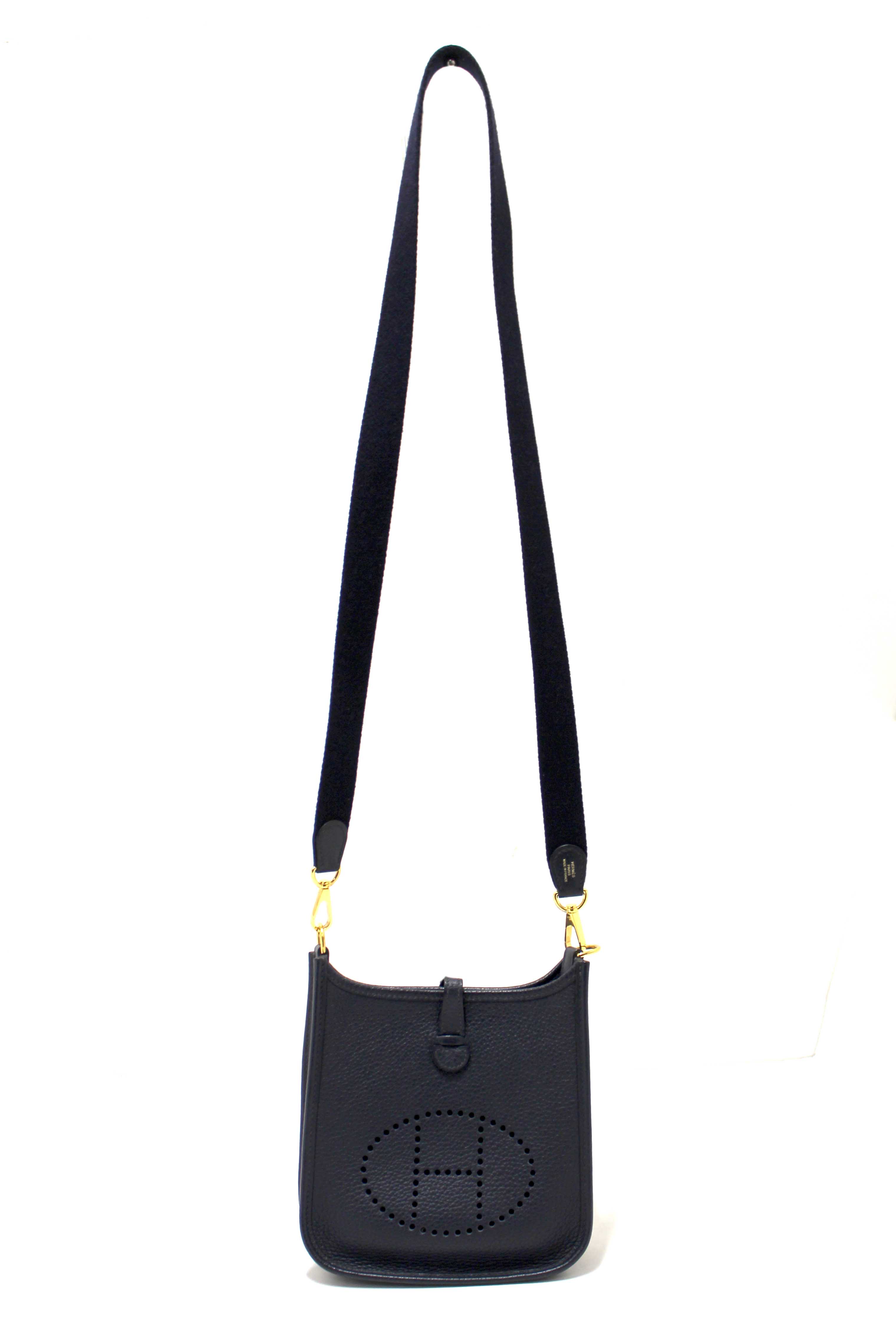 Authentic Hermes Navy Clemence Leather Evelyne 16 Amazone Bag
