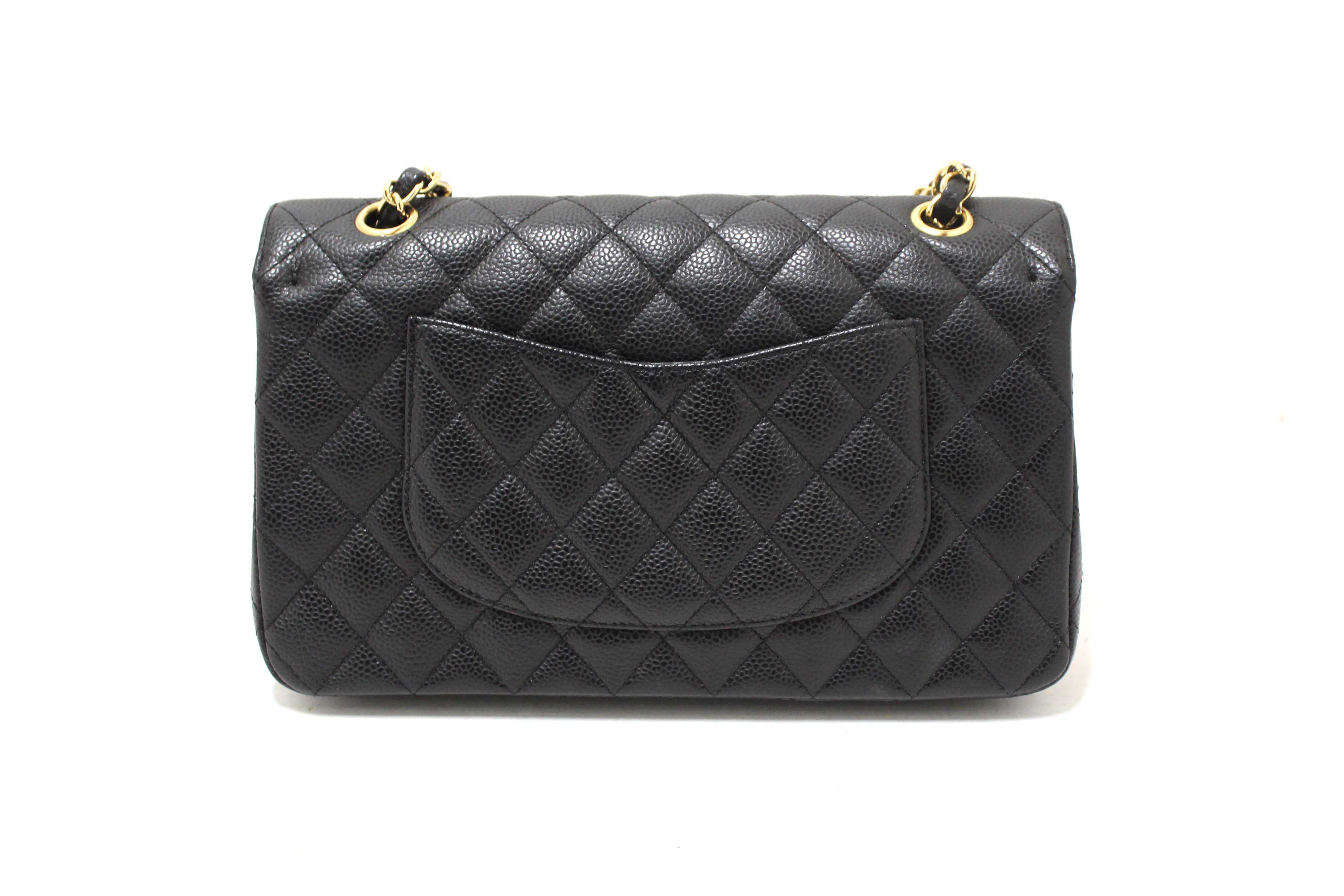 Authentic Chanel Classic Black Quilted Caviar Leather Classic Medium Double Flap Bag