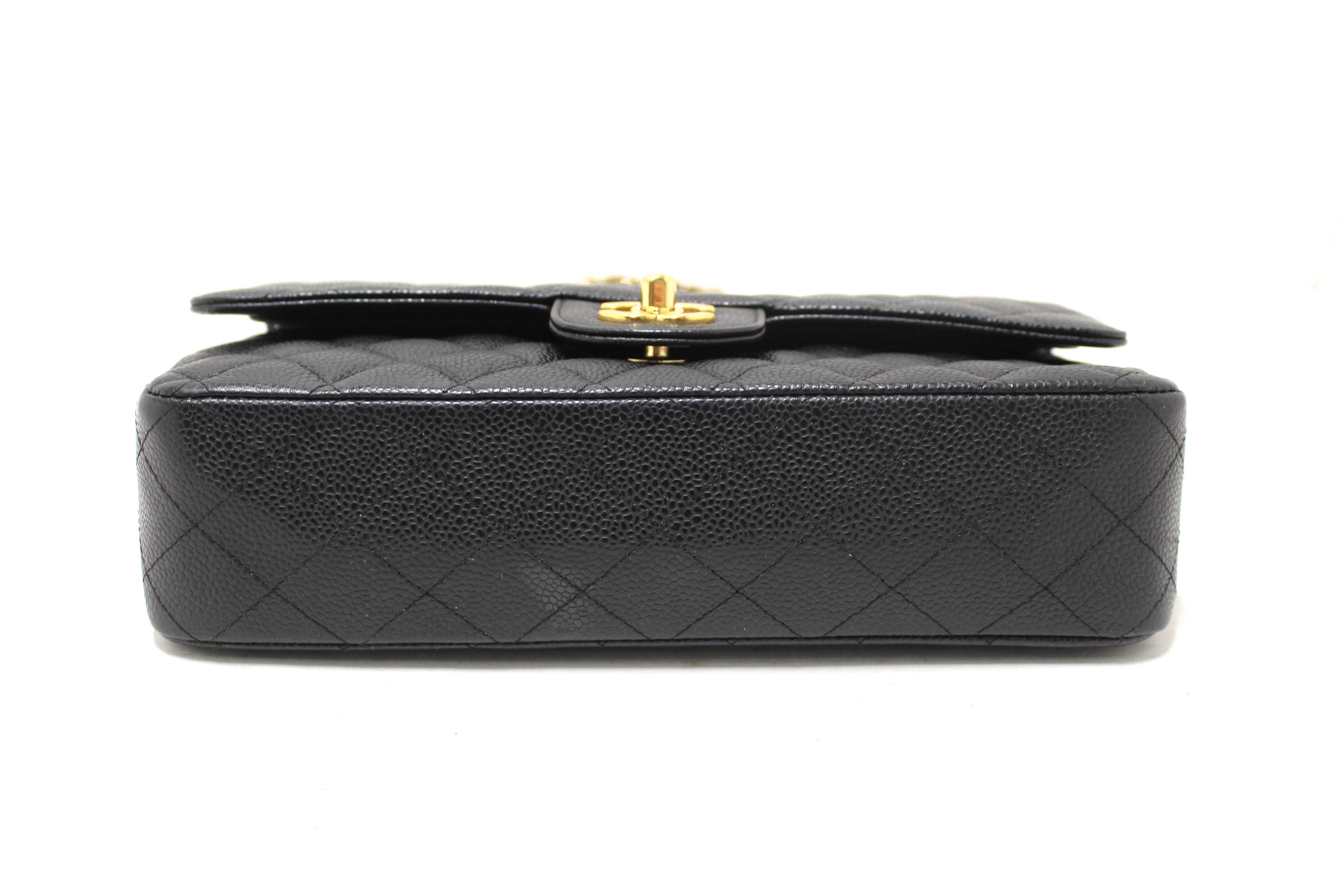 Authentic Chanel Classic Black Quilted Caviar Leather Classic Medium Double Flap Bag