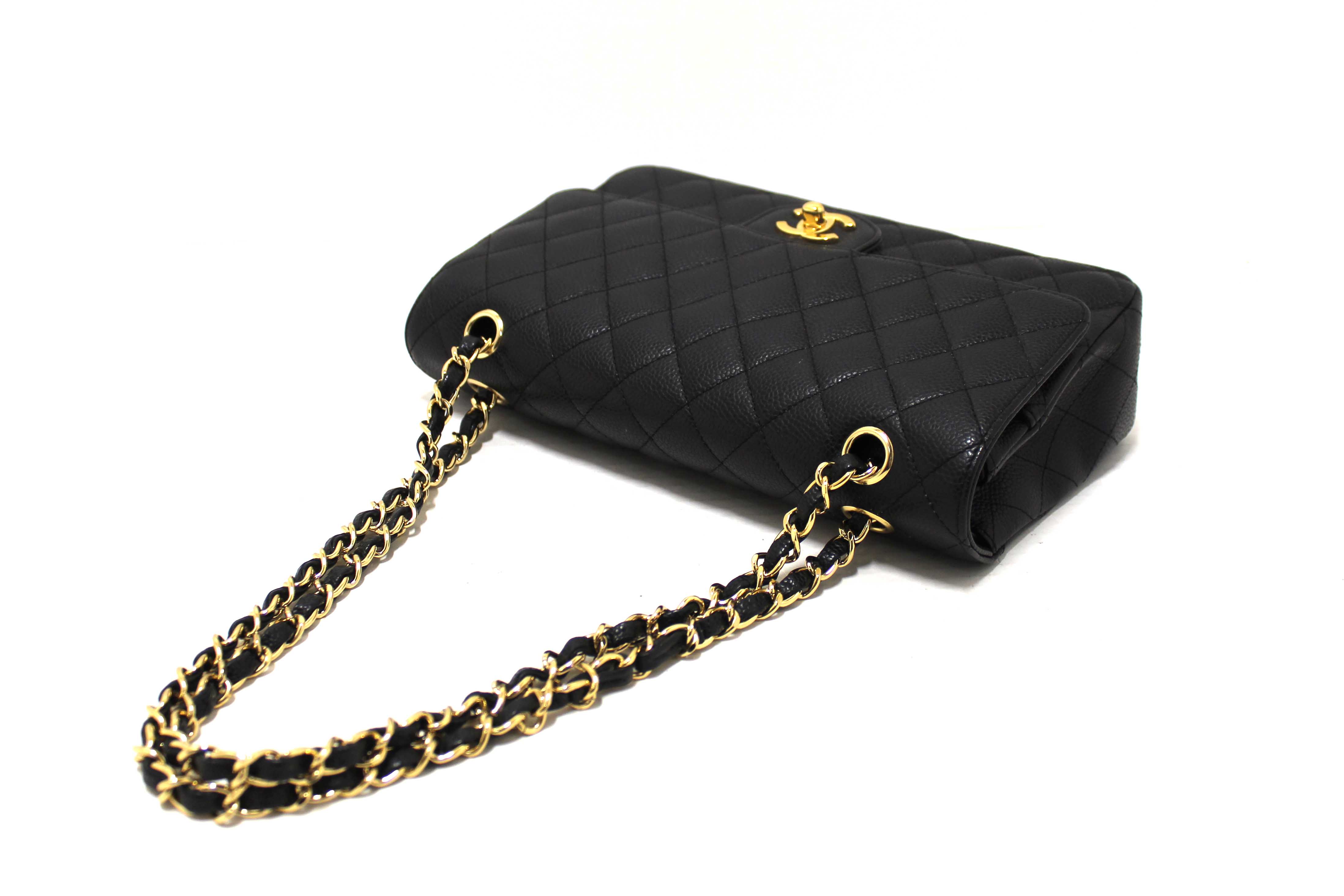 Authentic Chanel Classic Black Quilted Caviar Leather Classic Medium Double Flap Bag