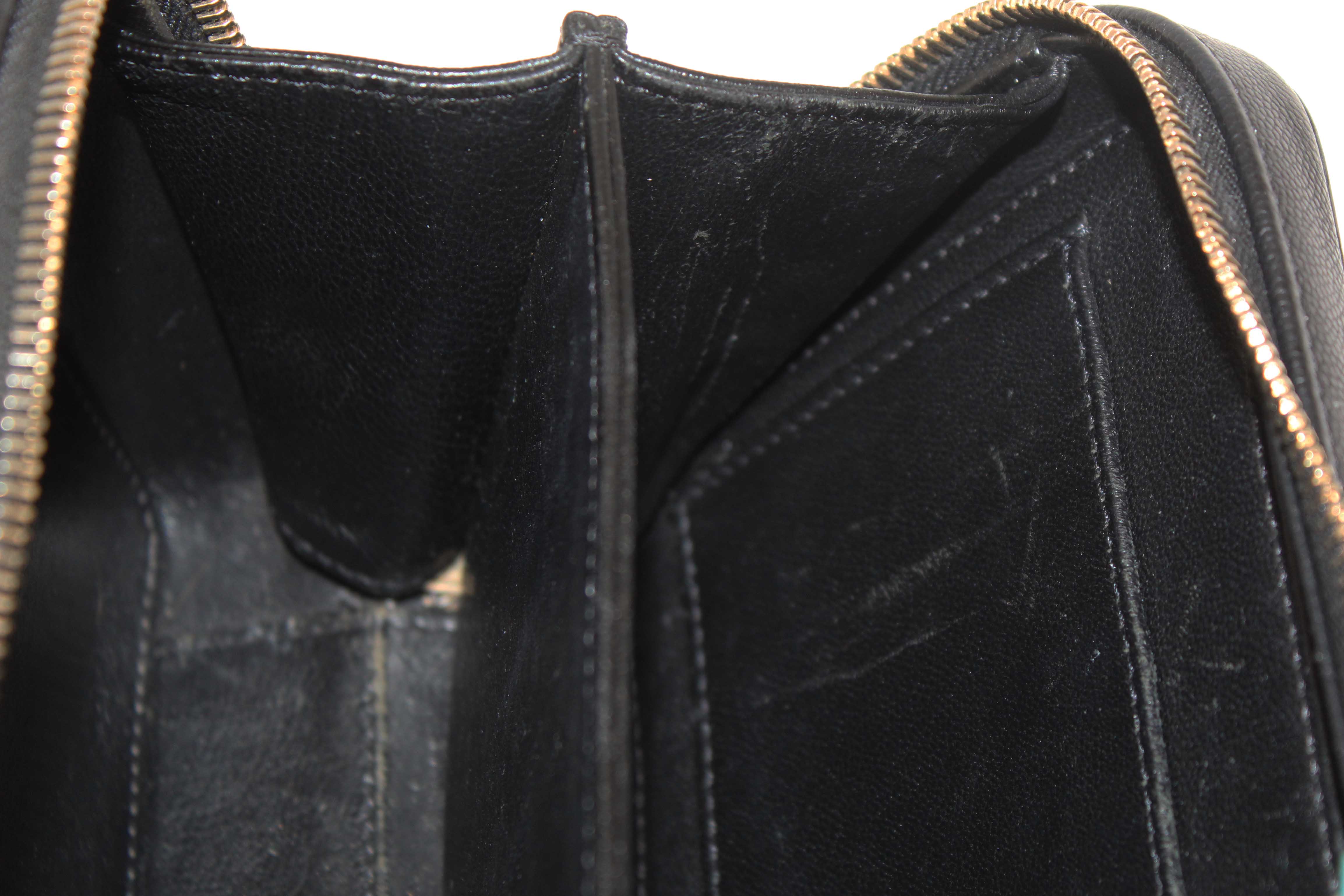 Authentic Chanel Black Quilted Caviar Leather Small CC Filigree Vanity Case