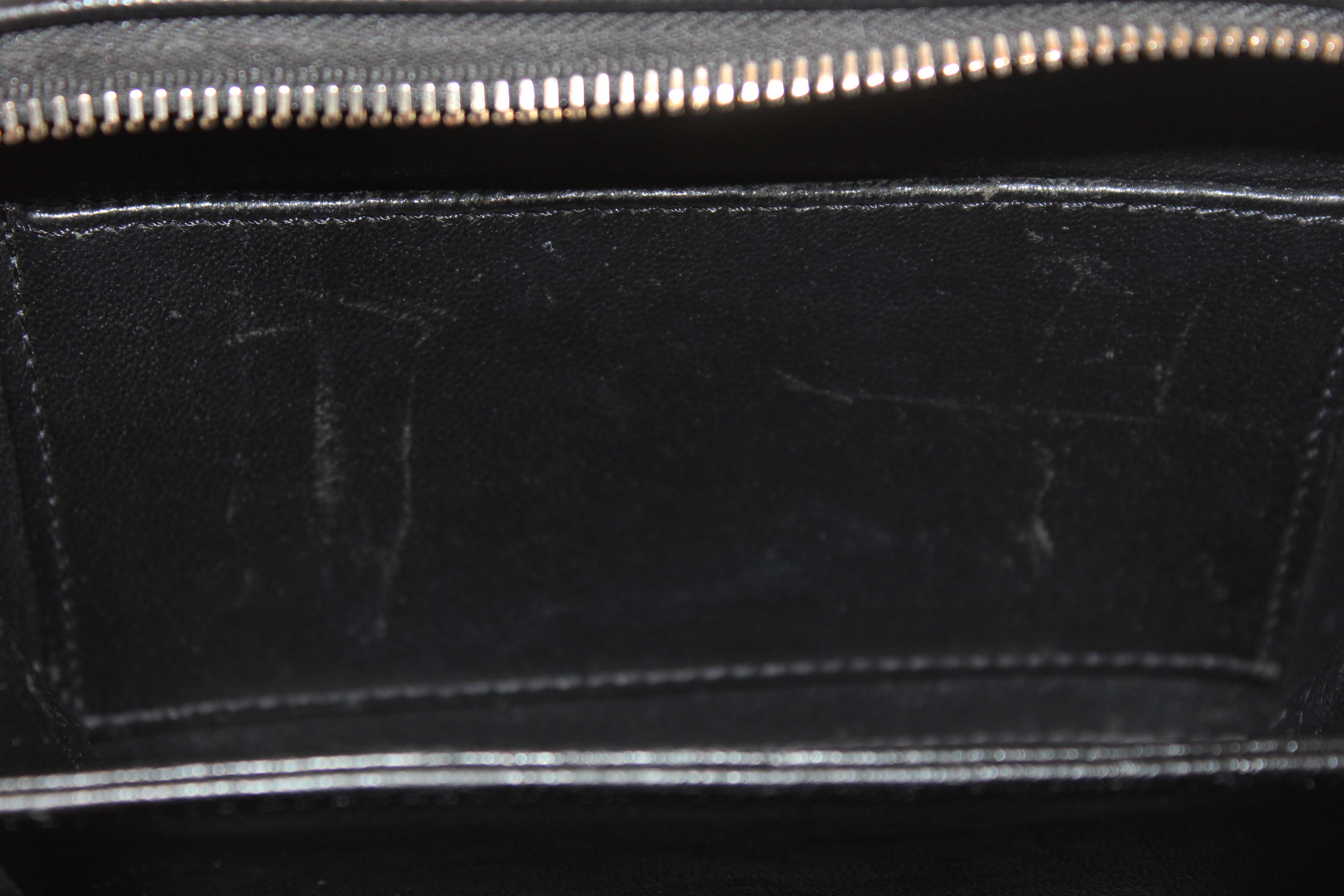 Authentic Chanel Black Quilted Caviar Leather Small CC Filigree Vanity Case