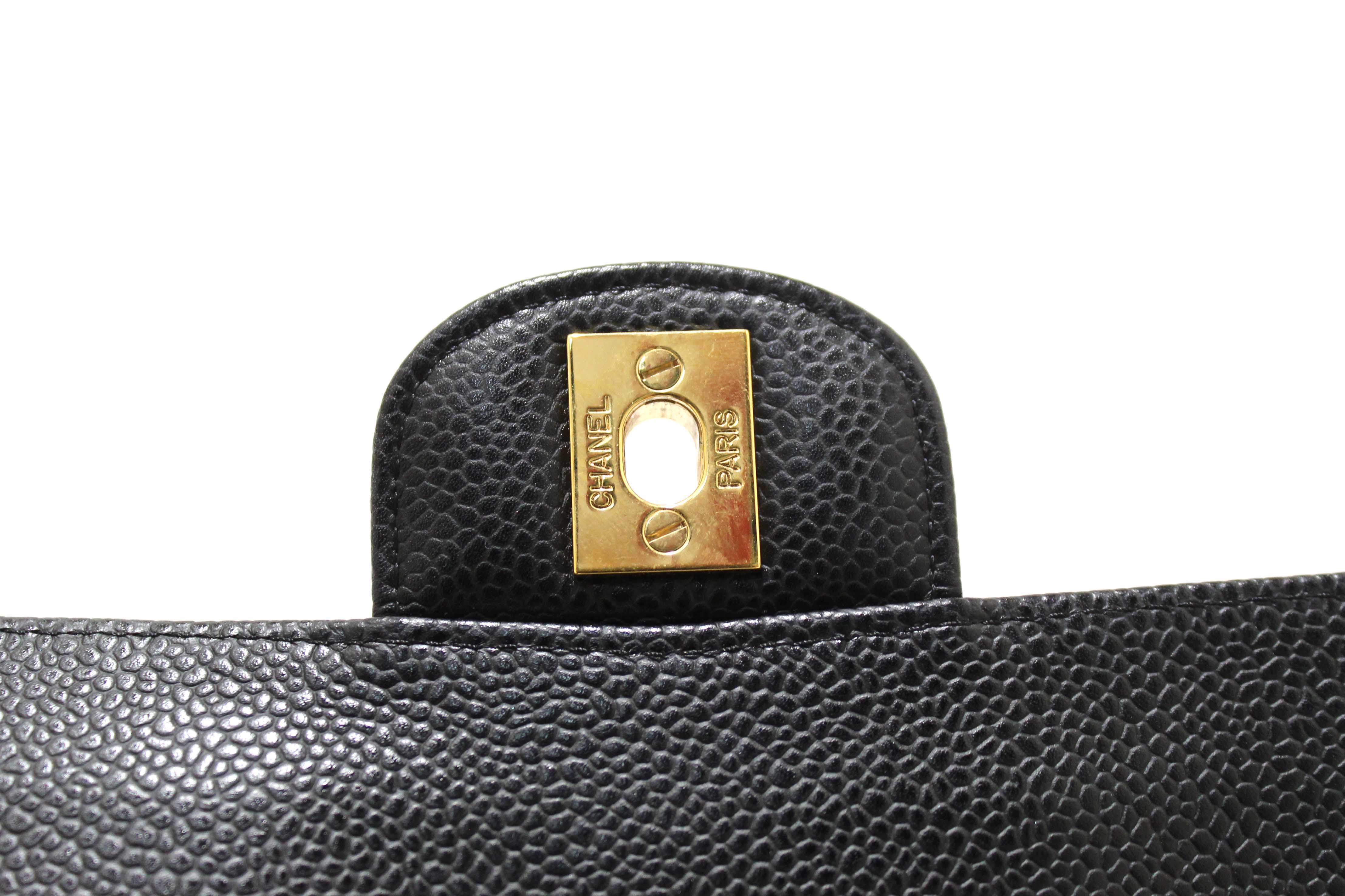 Authentic Chanel Classic Black Quilted Caviar Leather Classic Medium Double Flap Bag