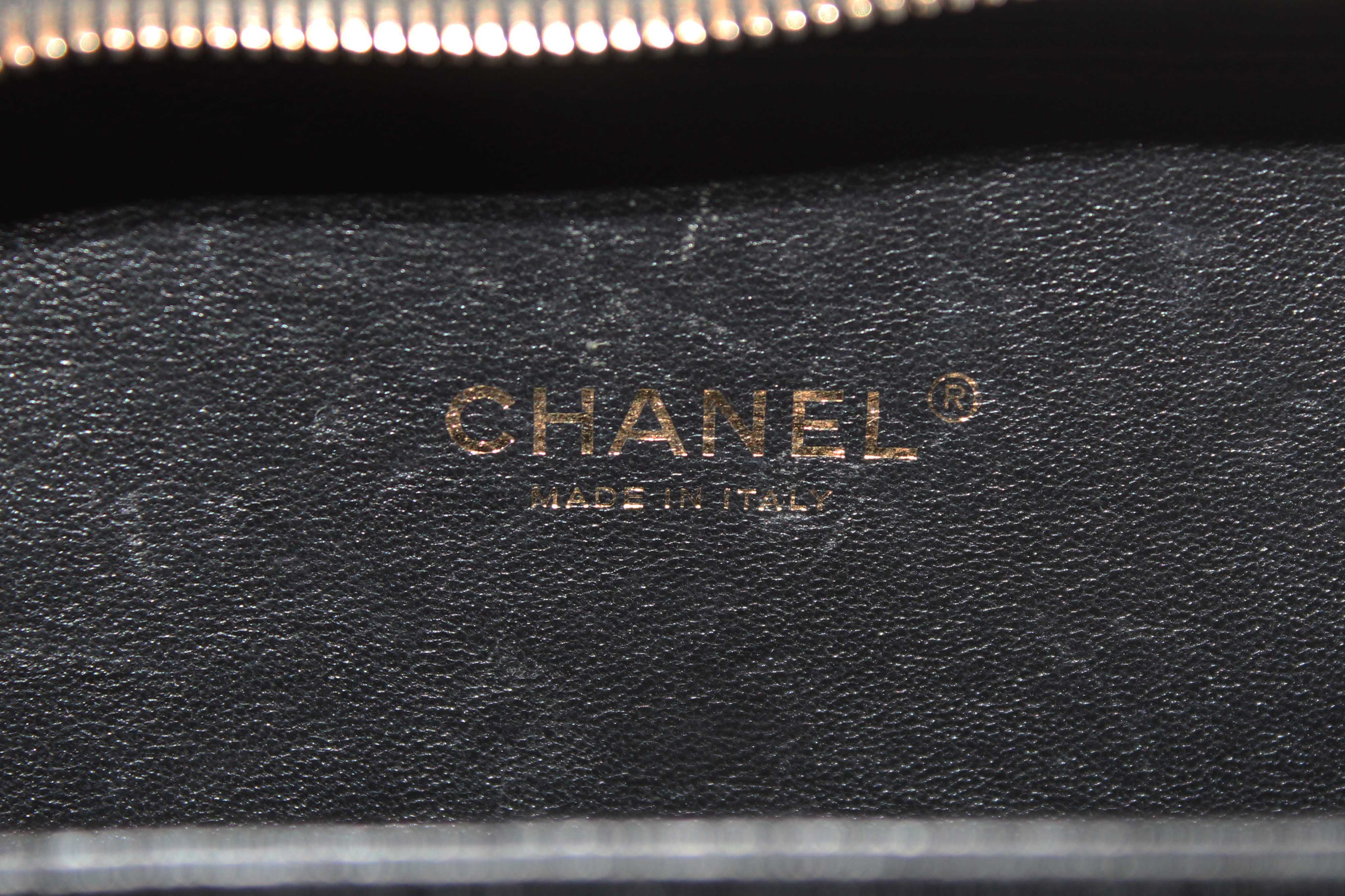 Authentic Chanel Black Quilted Caviar Leather Small CC Filigree Vanity Case