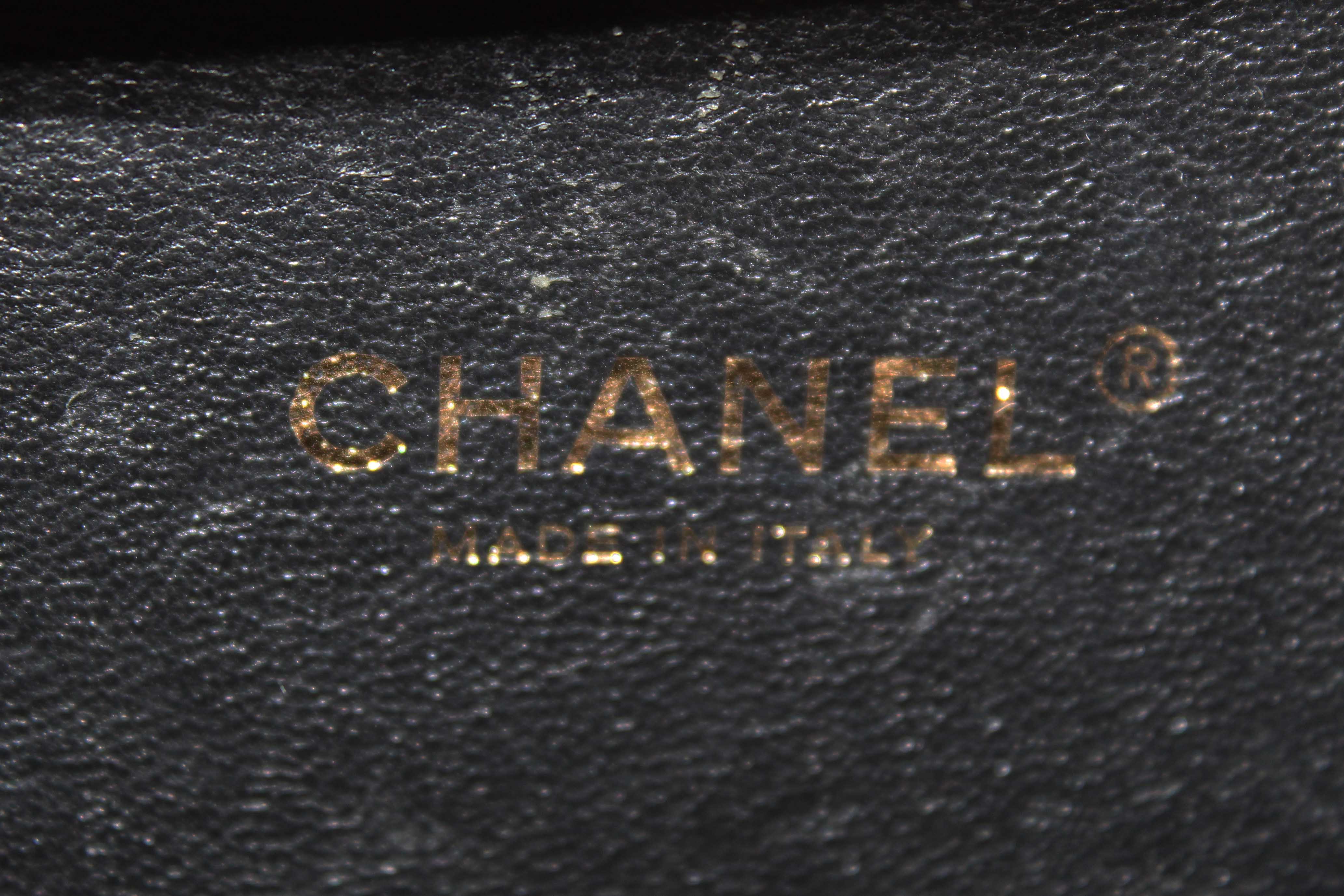 Authentic Chanel Black Quilted Caviar Leather Small CC Filigree Vanity Case