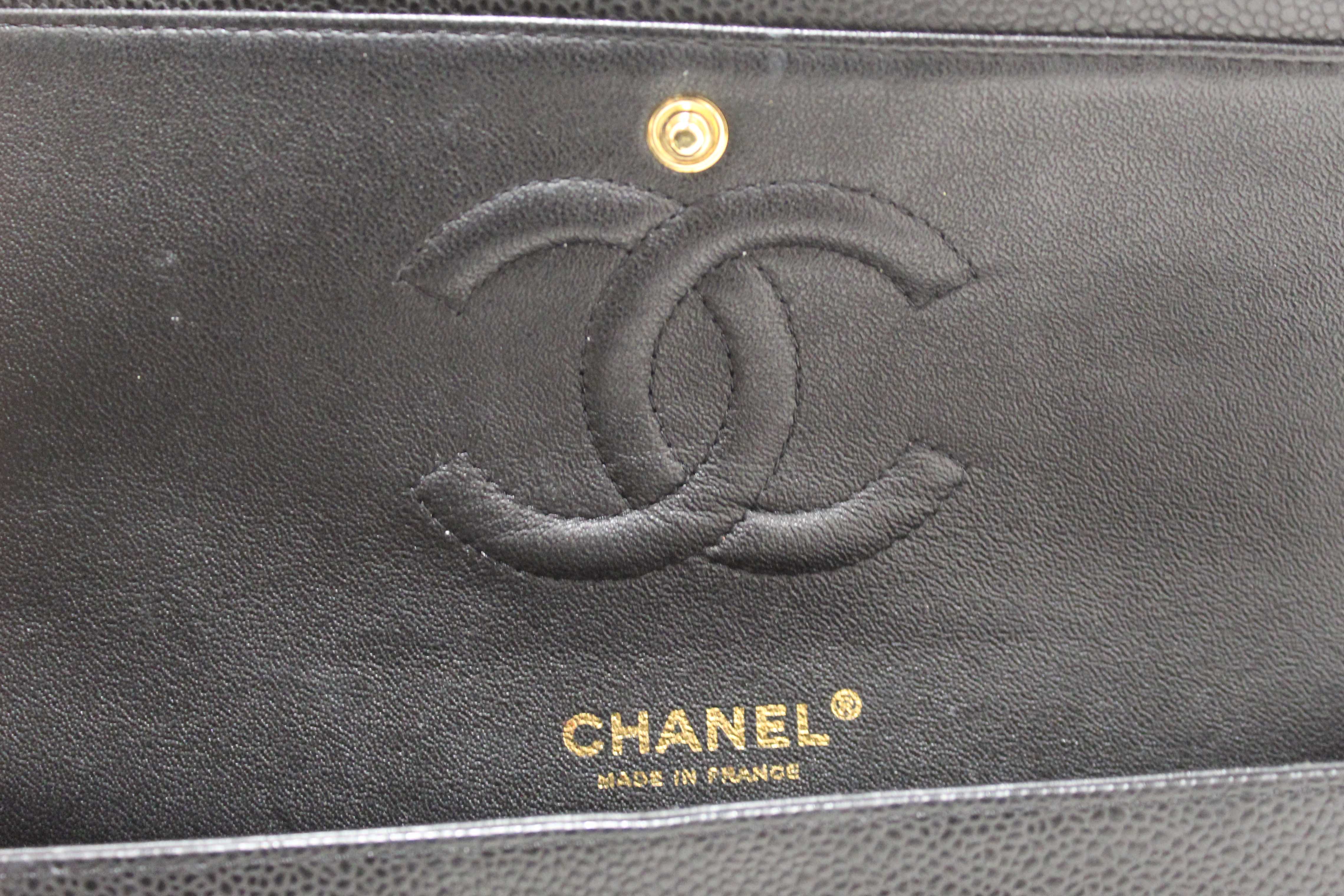 Authentic Chanel Classic Black Quilted Caviar Leather Classic Medium Double Flap Bag