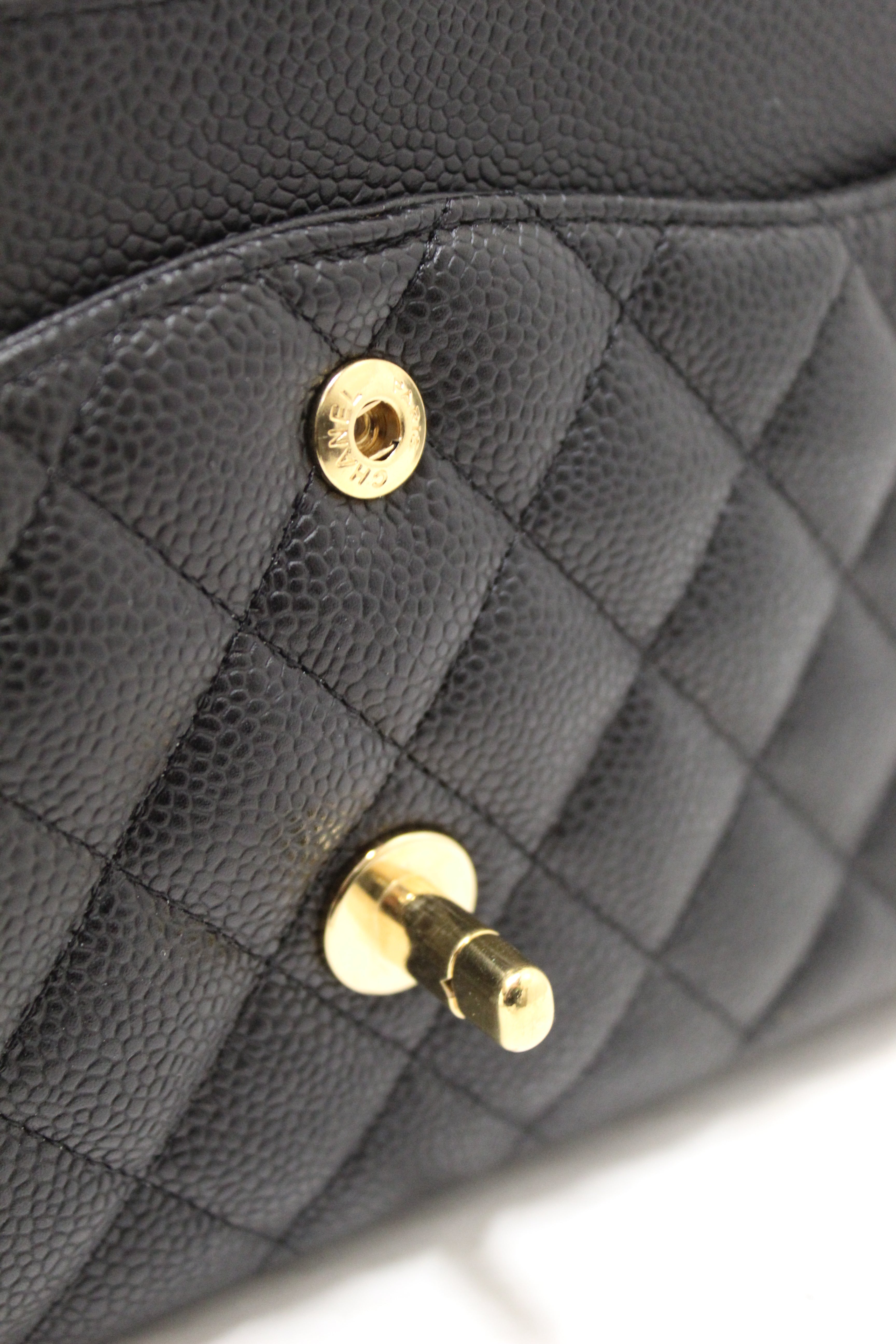 Authentic Chanel Classic Black Quilted Caviar Leather Classic Medium Double Flap Bag
