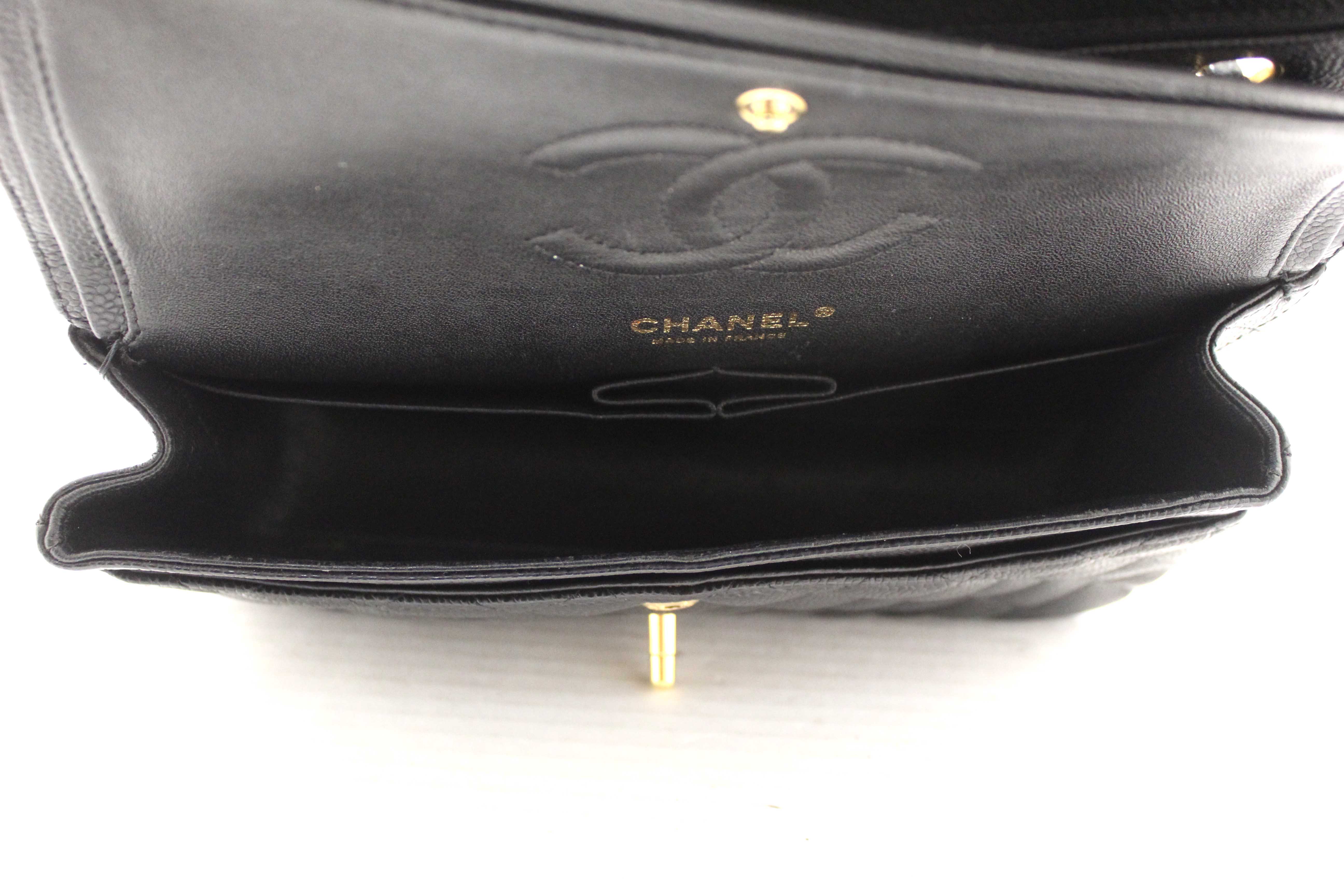 Authentic Chanel Classic Black Quilted Caviar Leather Classic Medium Double Flap Bag