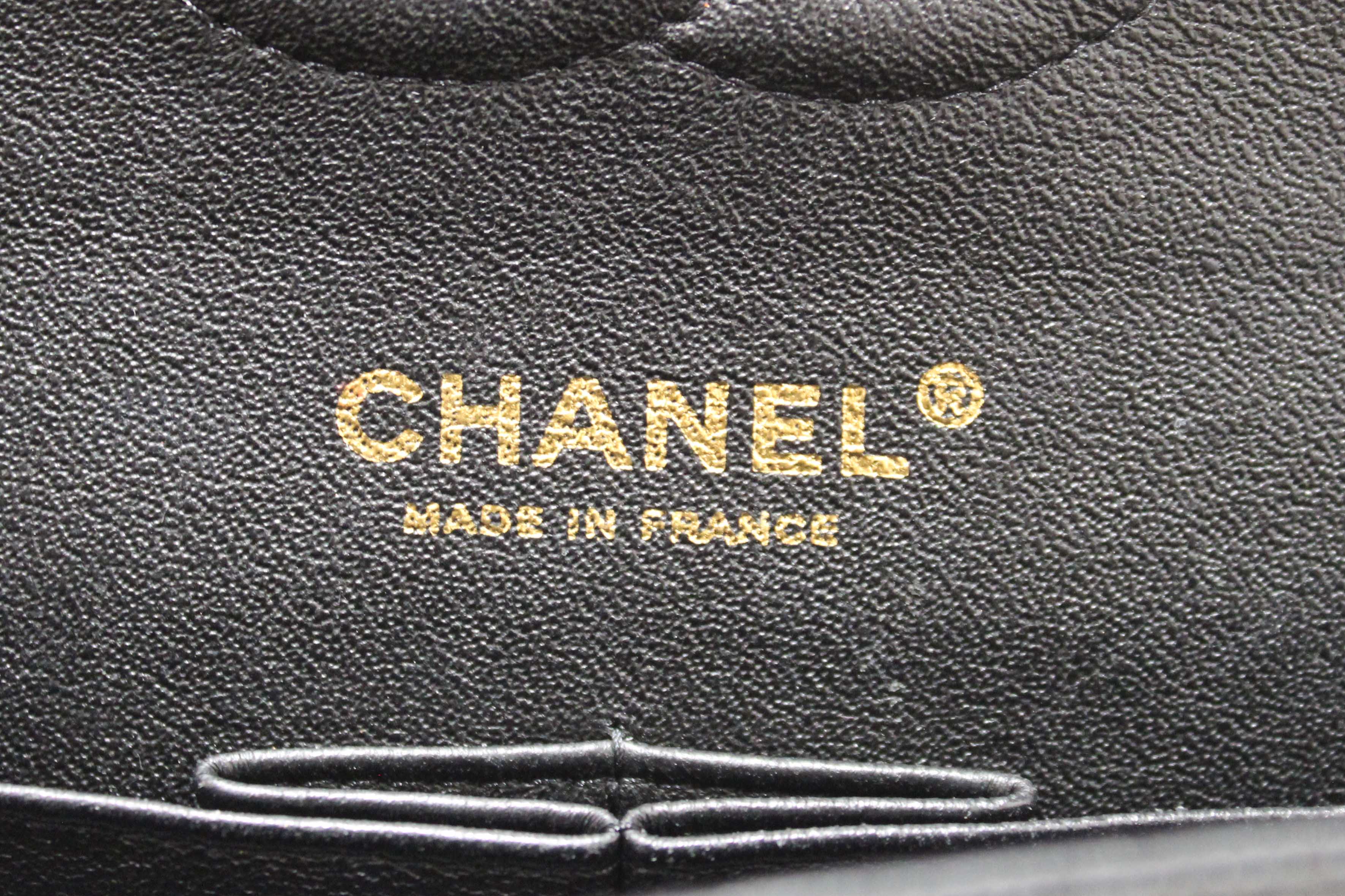 Authentic Chanel Classic Black Quilted Caviar Leather Classic Medium Double Flap Bag