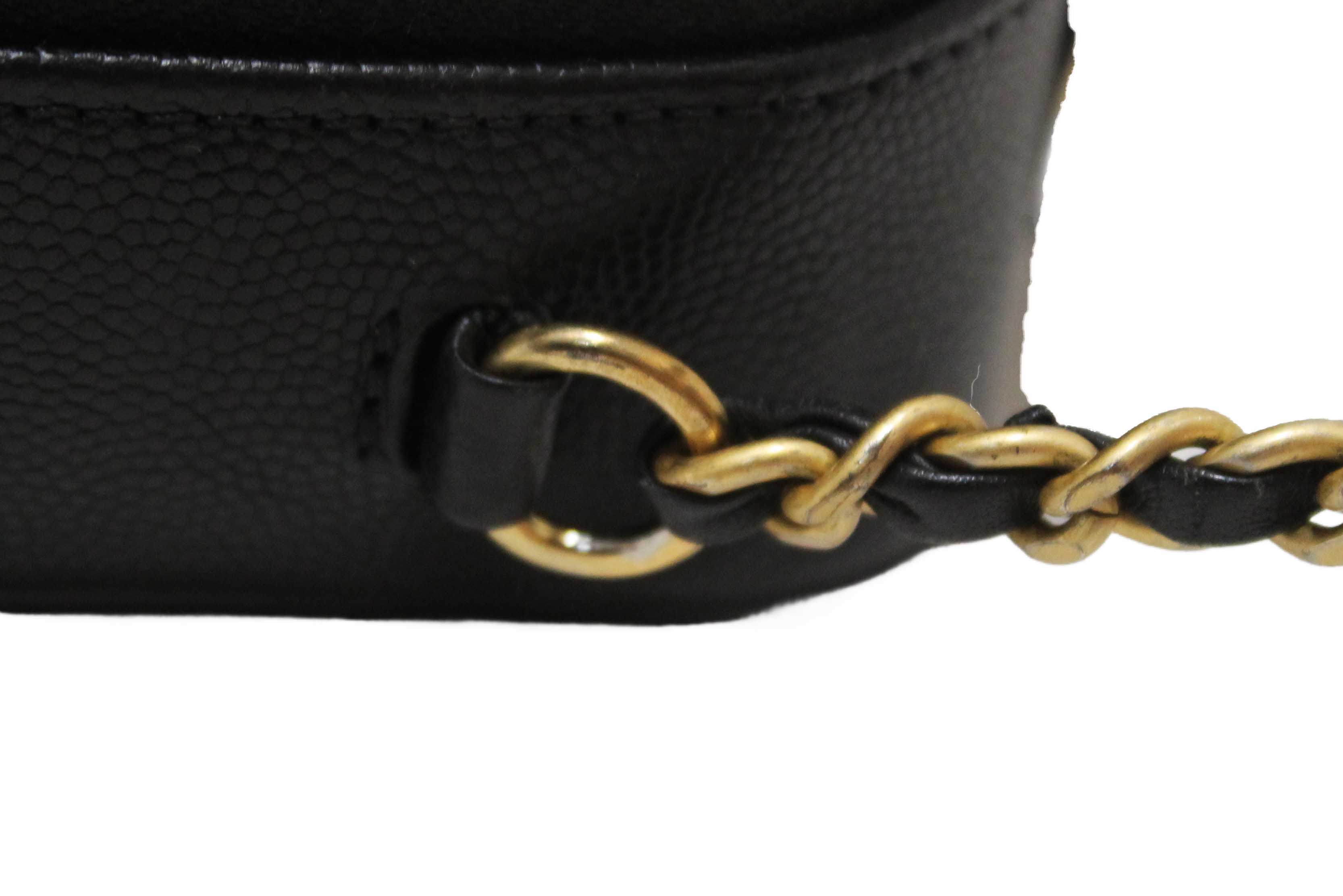 Authentic Chanel Black Quilted Caviar Leather Small CC Filigree Vanity Case