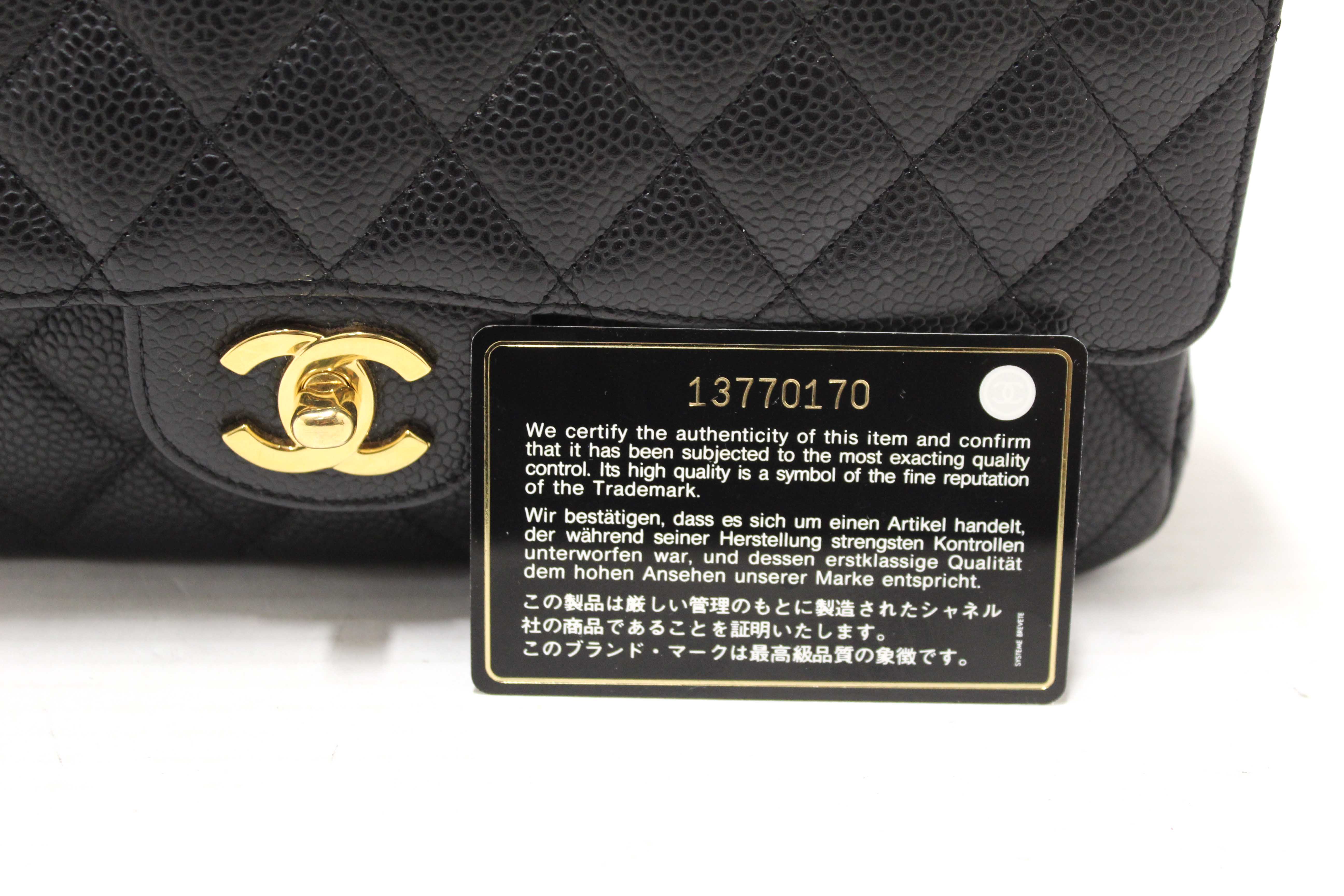 Authentic Chanel Classic Black Quilted Caviar Leather Classic Medium Double Flap Bag
