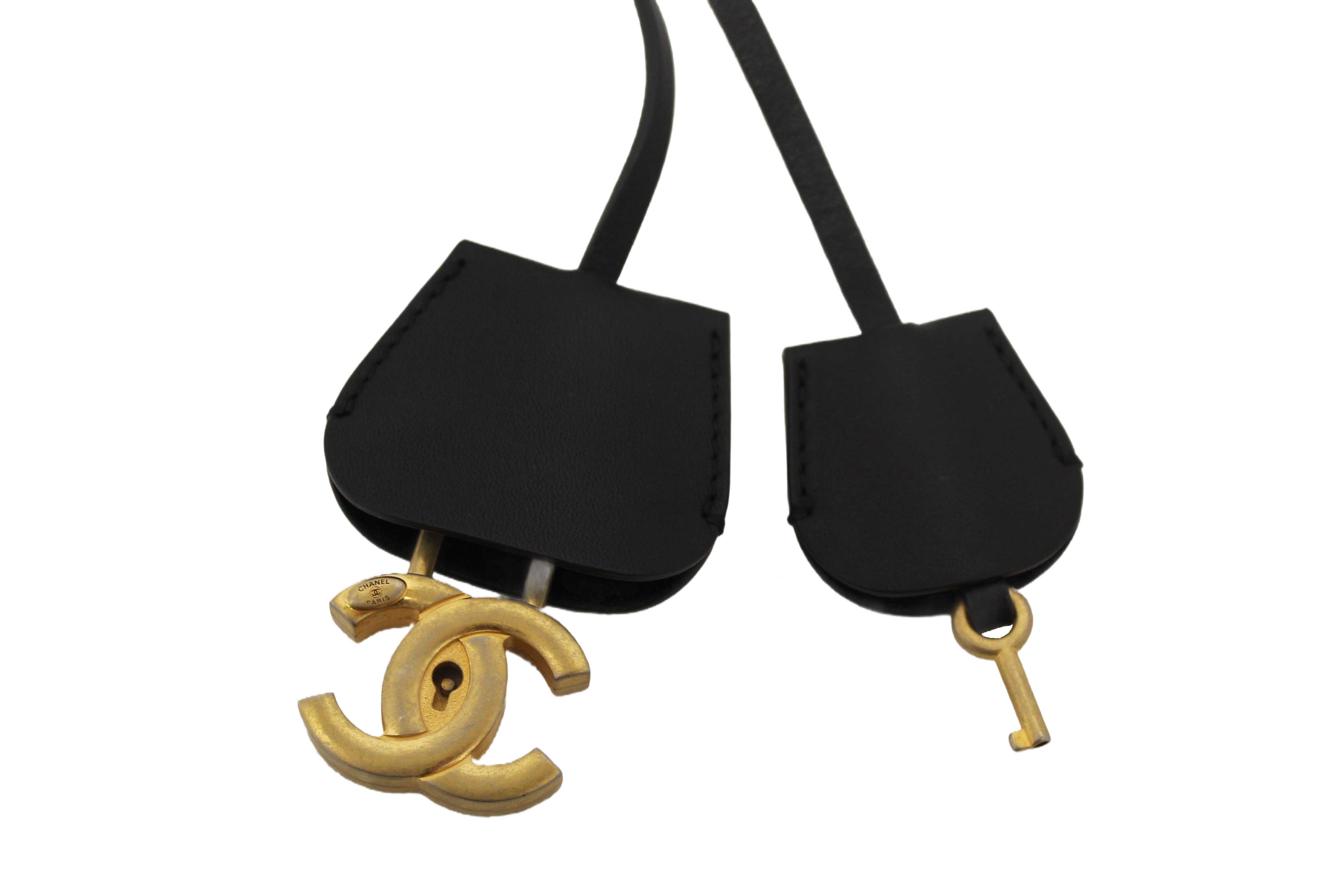 Authentic Chanel Black Quilted Caviar Leather Small CC Filigree Vanity Case