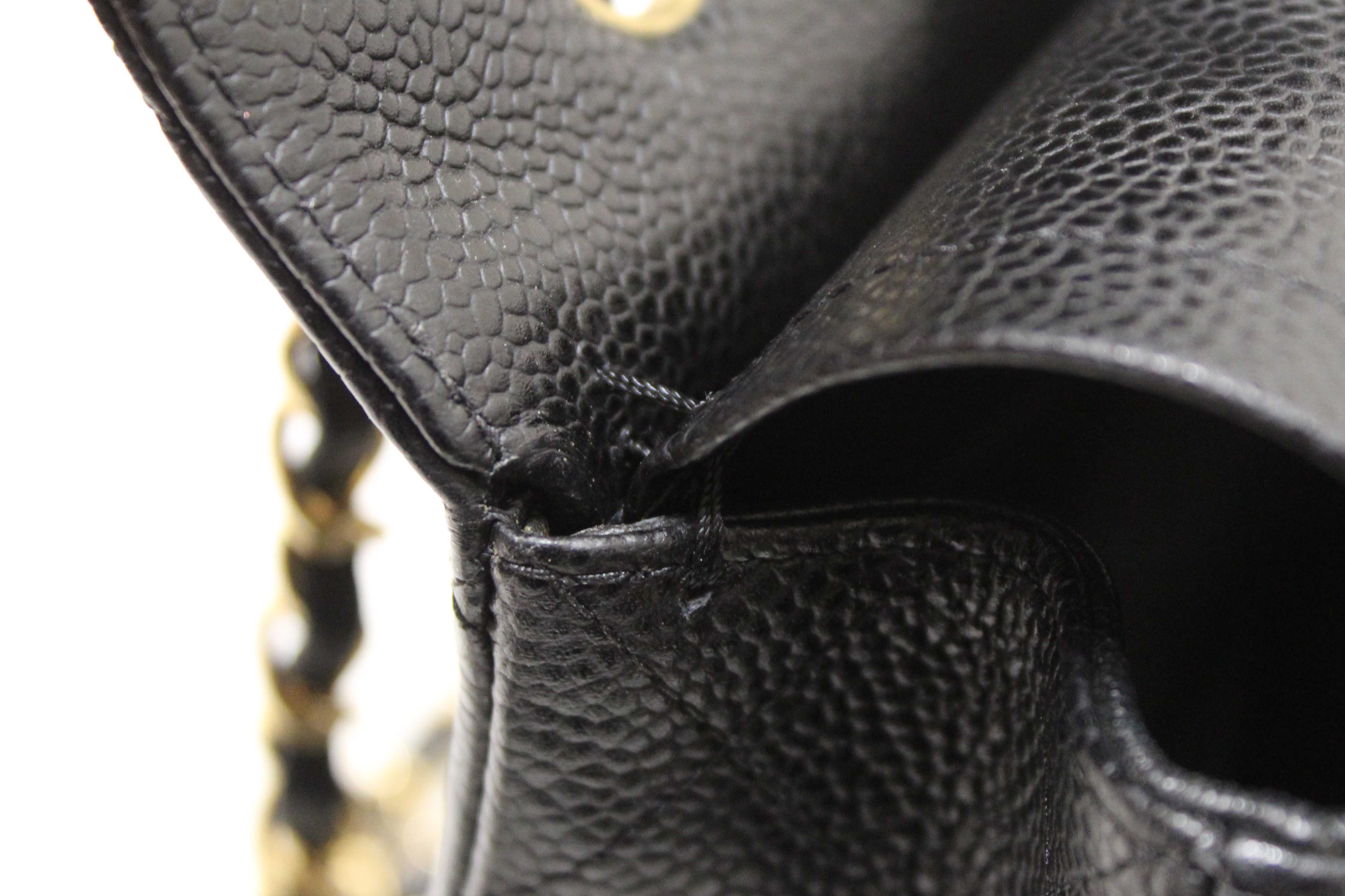 Authentic Chanel Classic Black Quilted Caviar Leather Classic Medium Double Flap Bag