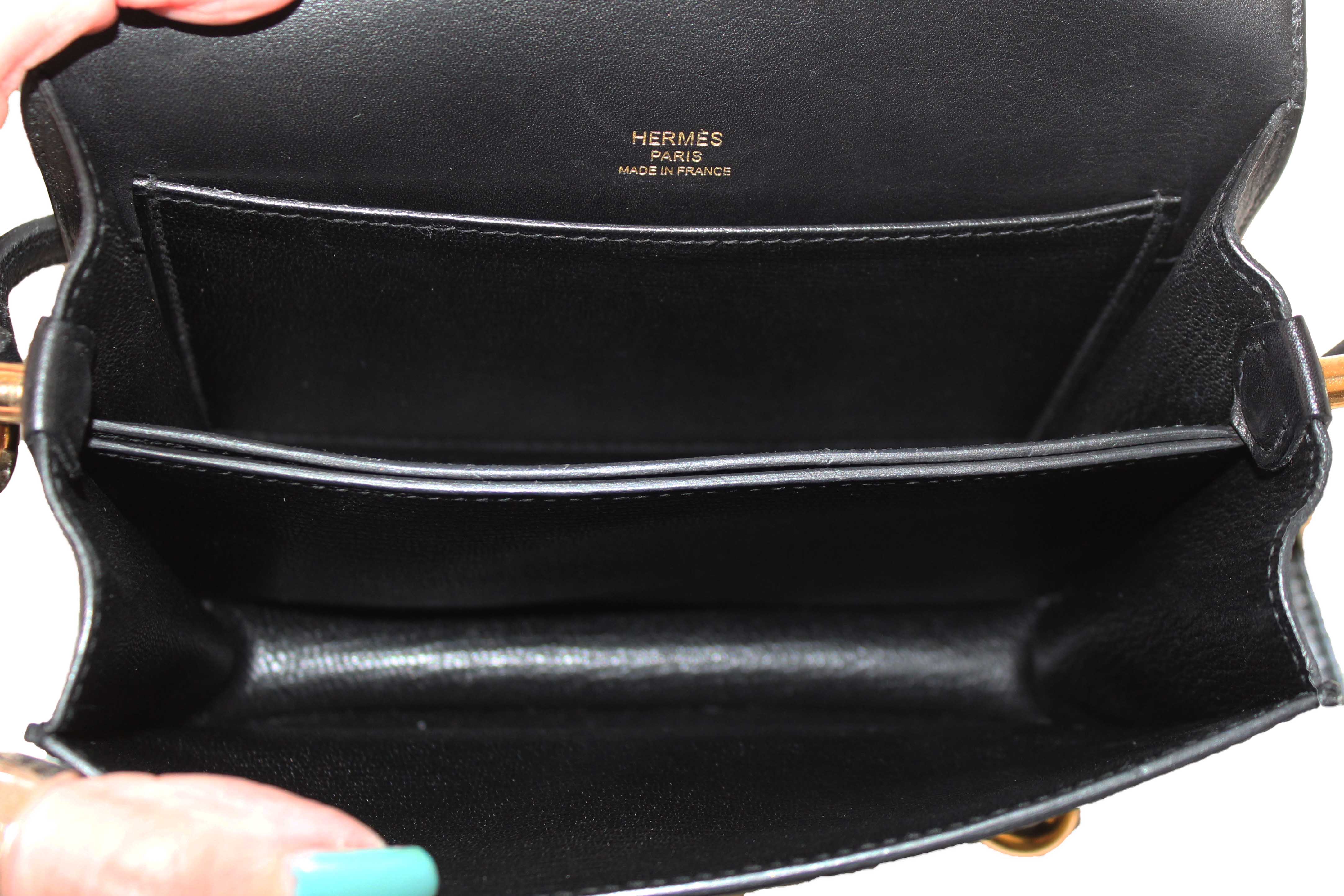 Authentic Hermes Black Evercolor Calfskin Leather Roulis Mini Bag