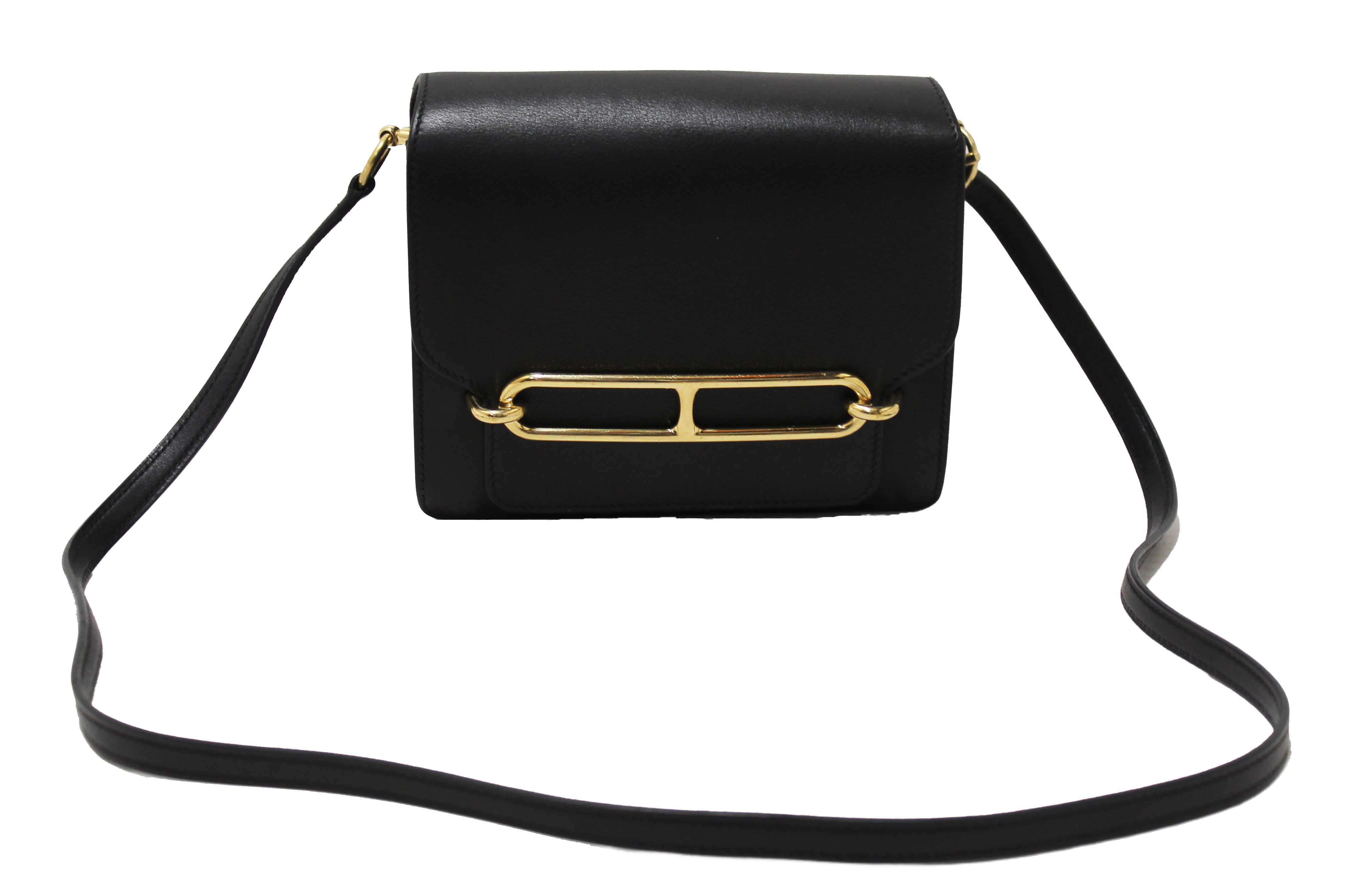 Authentic Hermes Black Evercolor Calfskin Leather Roulis Mini Bag