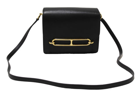 Authentic Hermes Black Evercolor Calfskin Leather Roulis Mini Bag