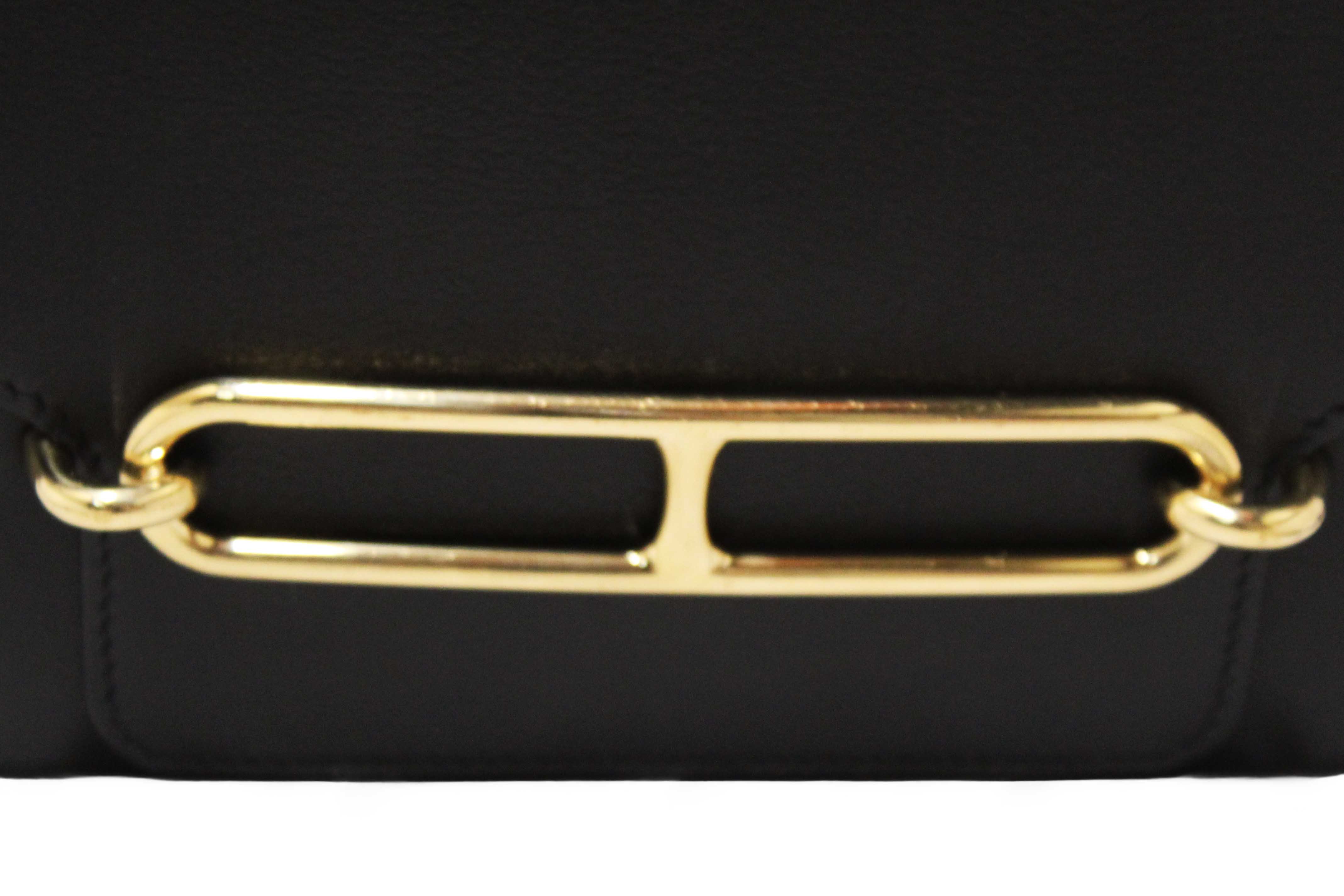 Authentic Hermes Black Evercolor Calfskin Leather Roulis Mini Bag