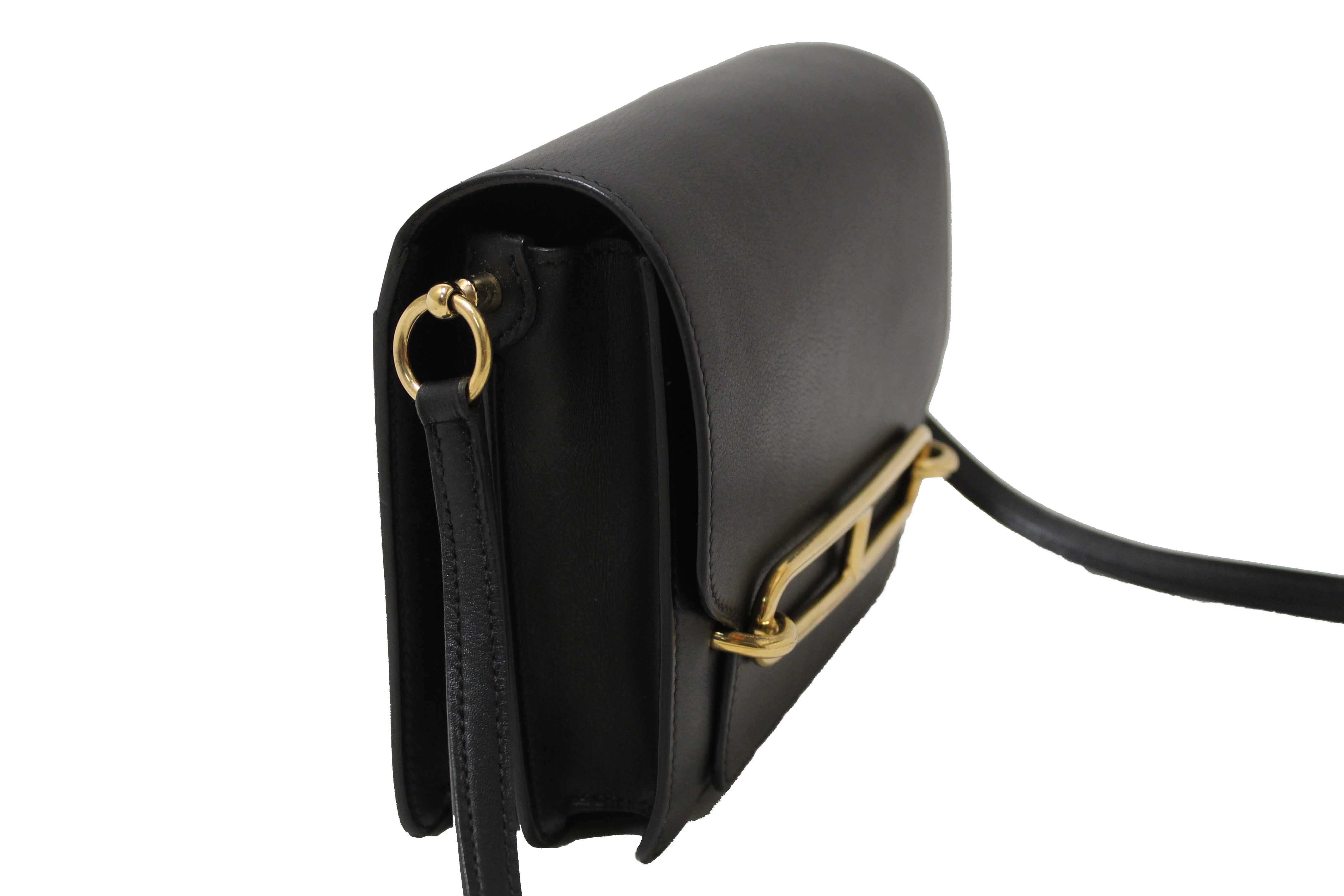 Authentic Hermes Black Evercolor Calfskin Leather Roulis Mini Bag