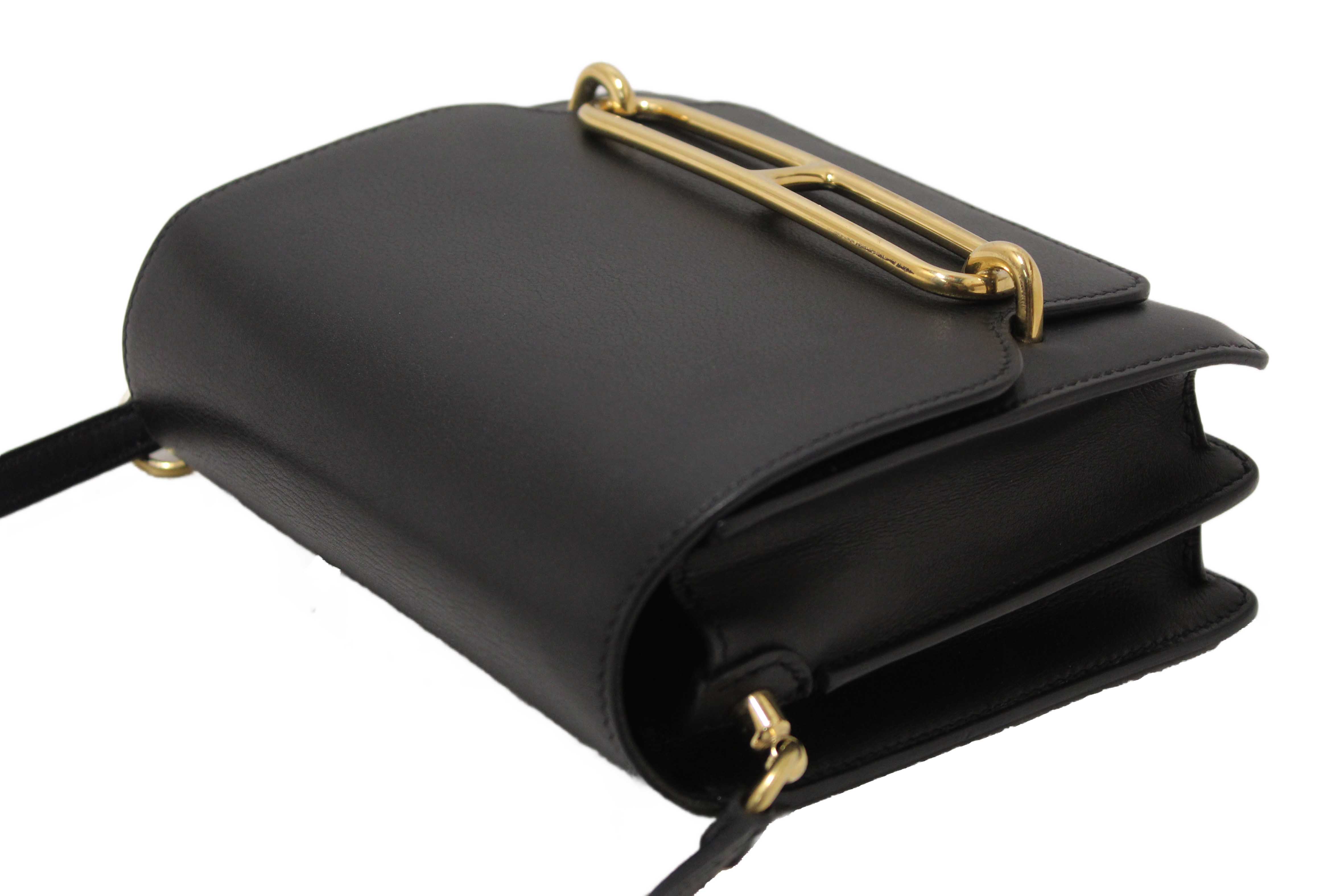 Authentic Hermes Black Evercolor Calfskin Leather Roulis Mini Bag