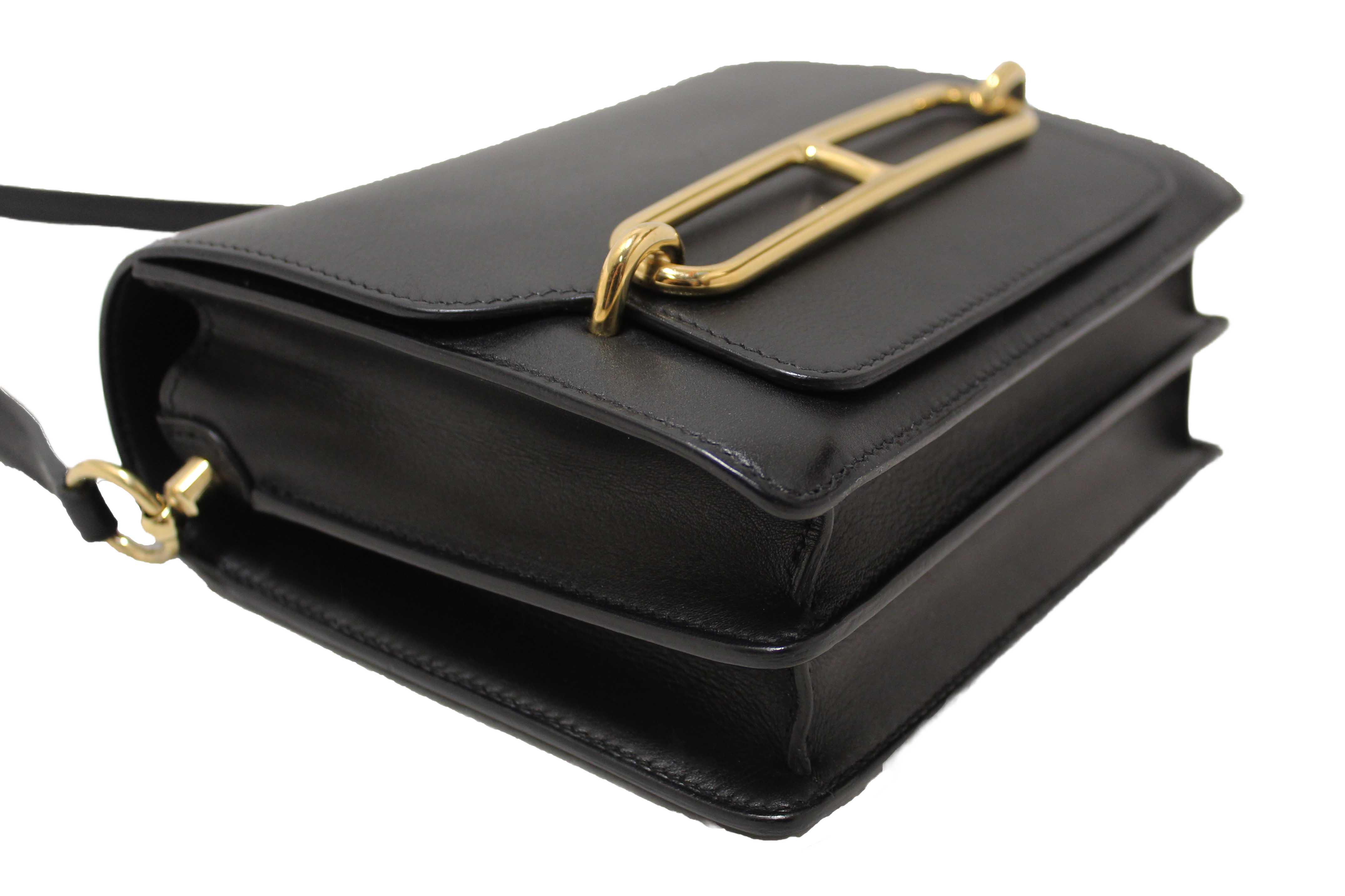 Authentic Hermes Black Evercolor Calfskin Leather Roulis Mini Bag