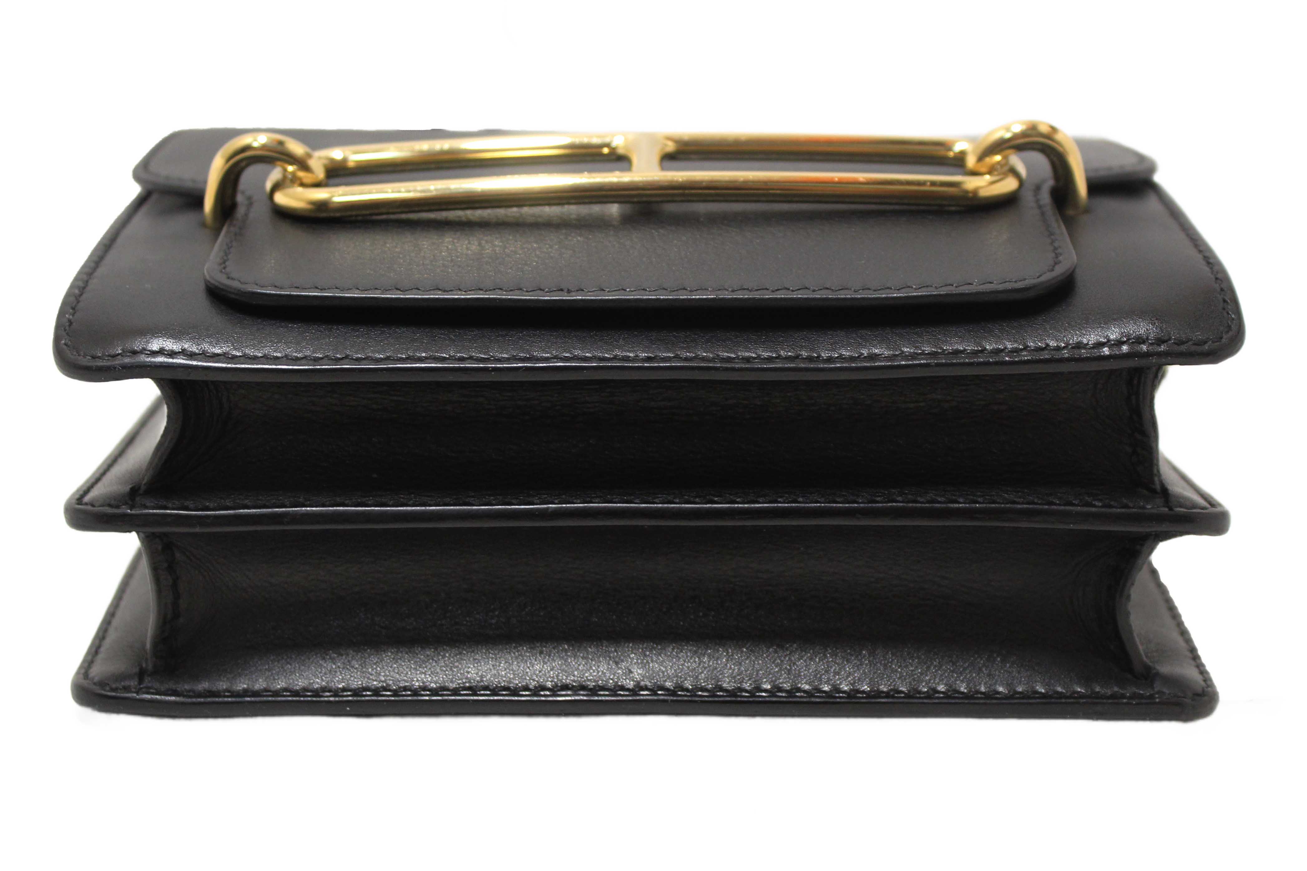 Authentic Hermes Black Evercolor Calfskin Leather Roulis Mini Bag