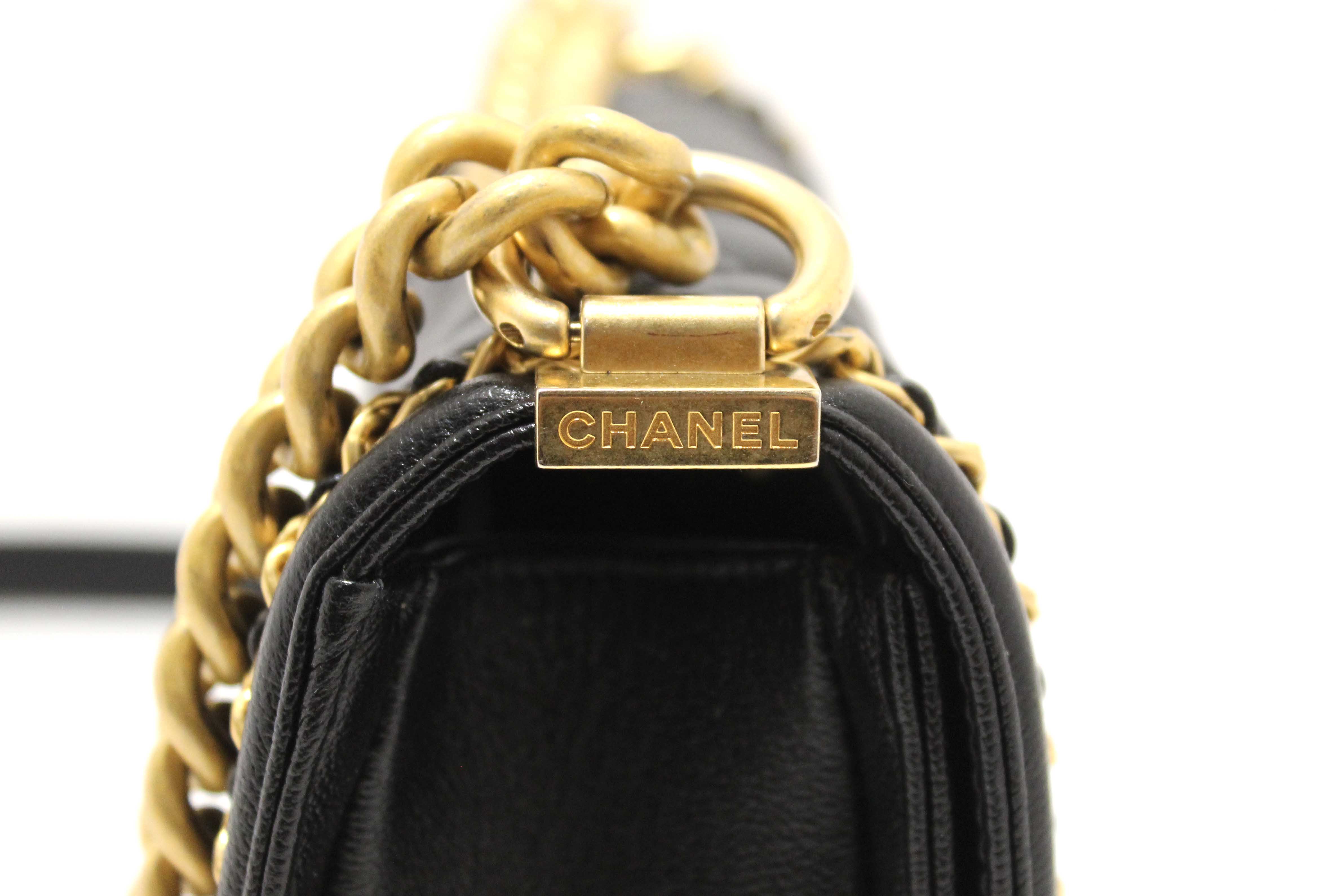 Authentic Chanel Black Quilted Caviar Leather Le Boy Half Moon Small Messenger Bag