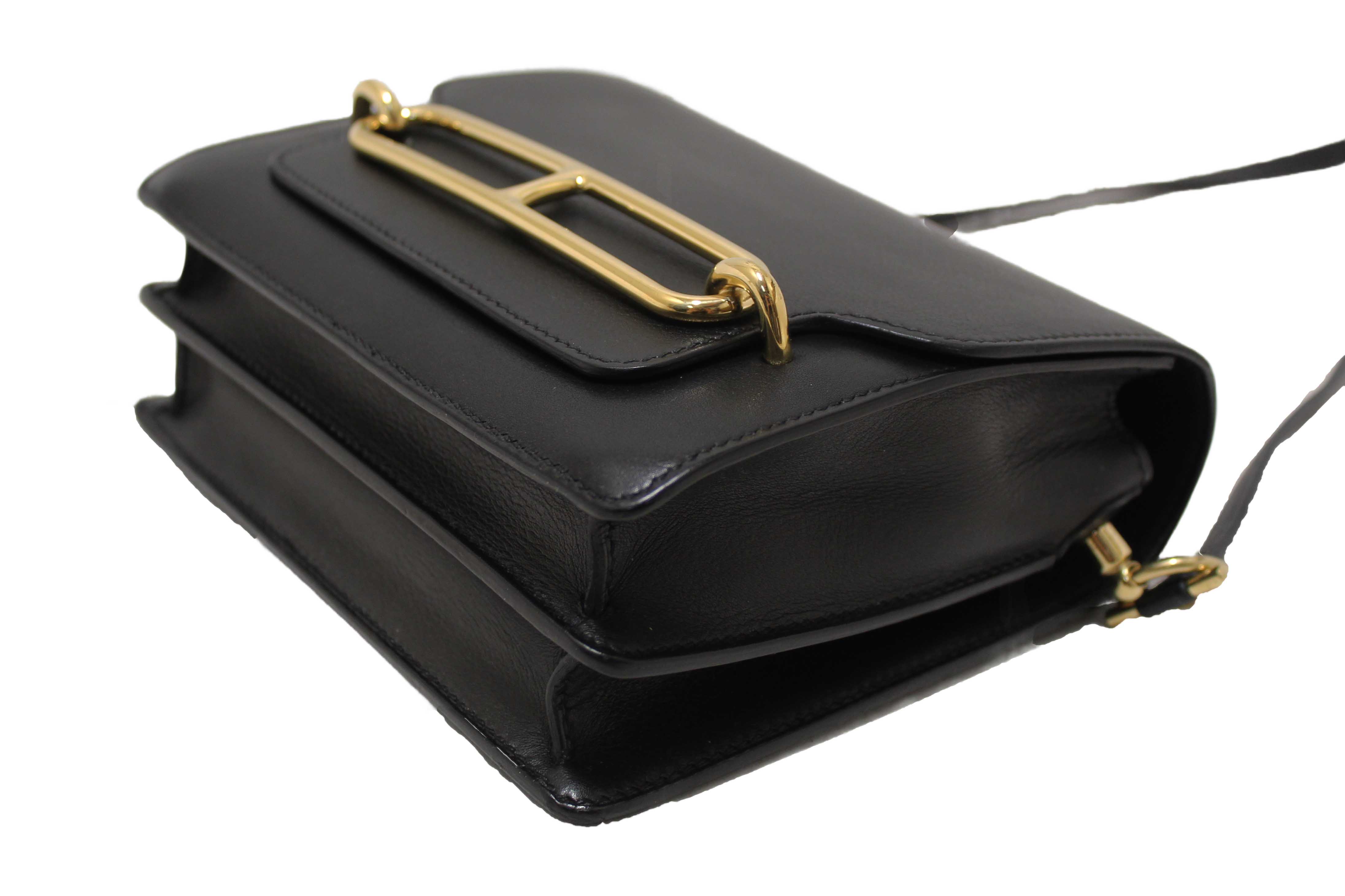 Authentic Hermes Black Evercolor Calfskin Leather Roulis Mini Bag