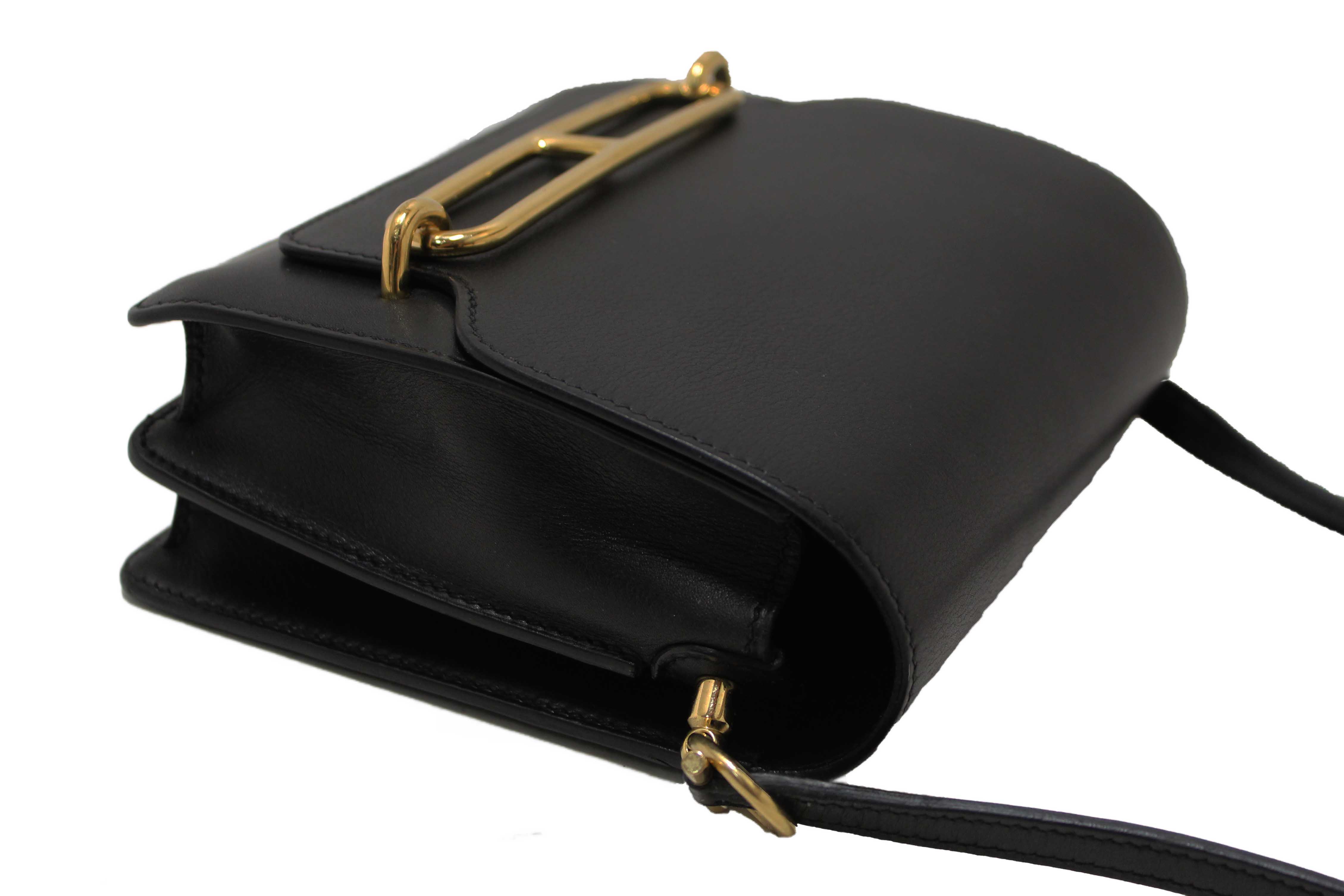 Authentic Hermes Black Evercolor Calfskin Leather Roulis Mini Bag