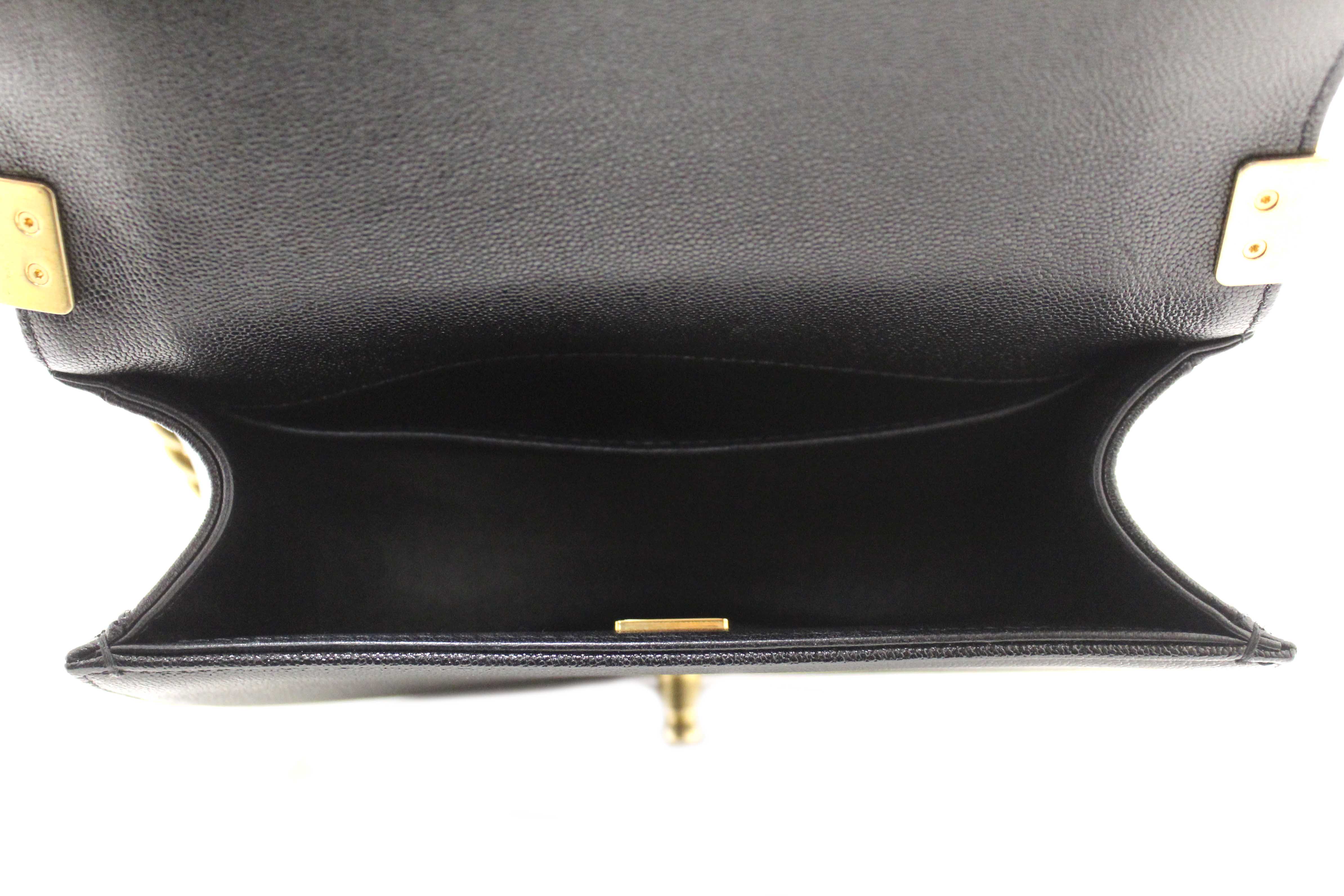 Authentic Chanel Black Quilted Caviar Leather Le Boy Half Moon Small Messenger Bag