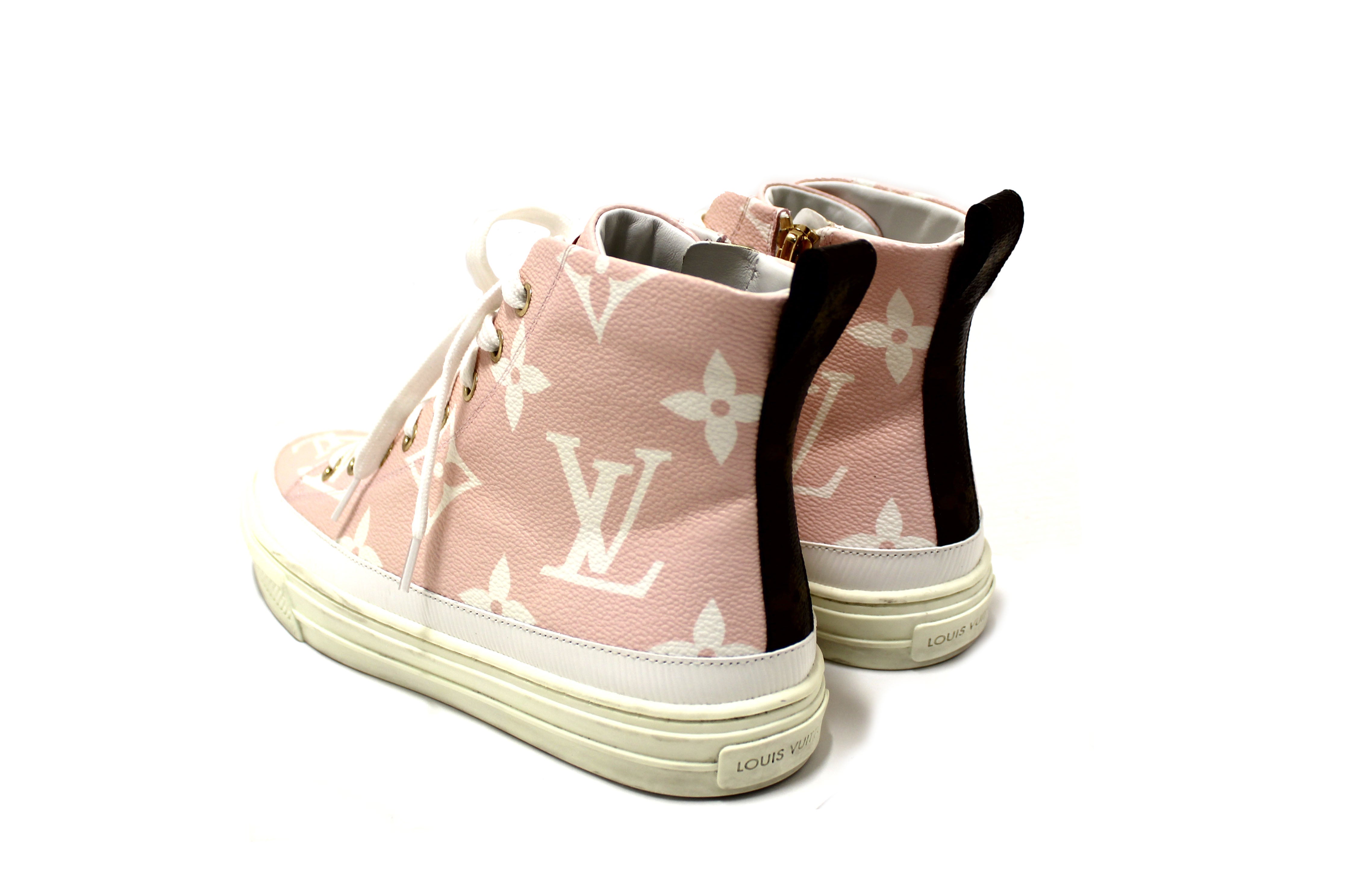 Authentic Louis Vuitton Rose Pink Monogram Giant Stellar High Top Sneakers Size 37