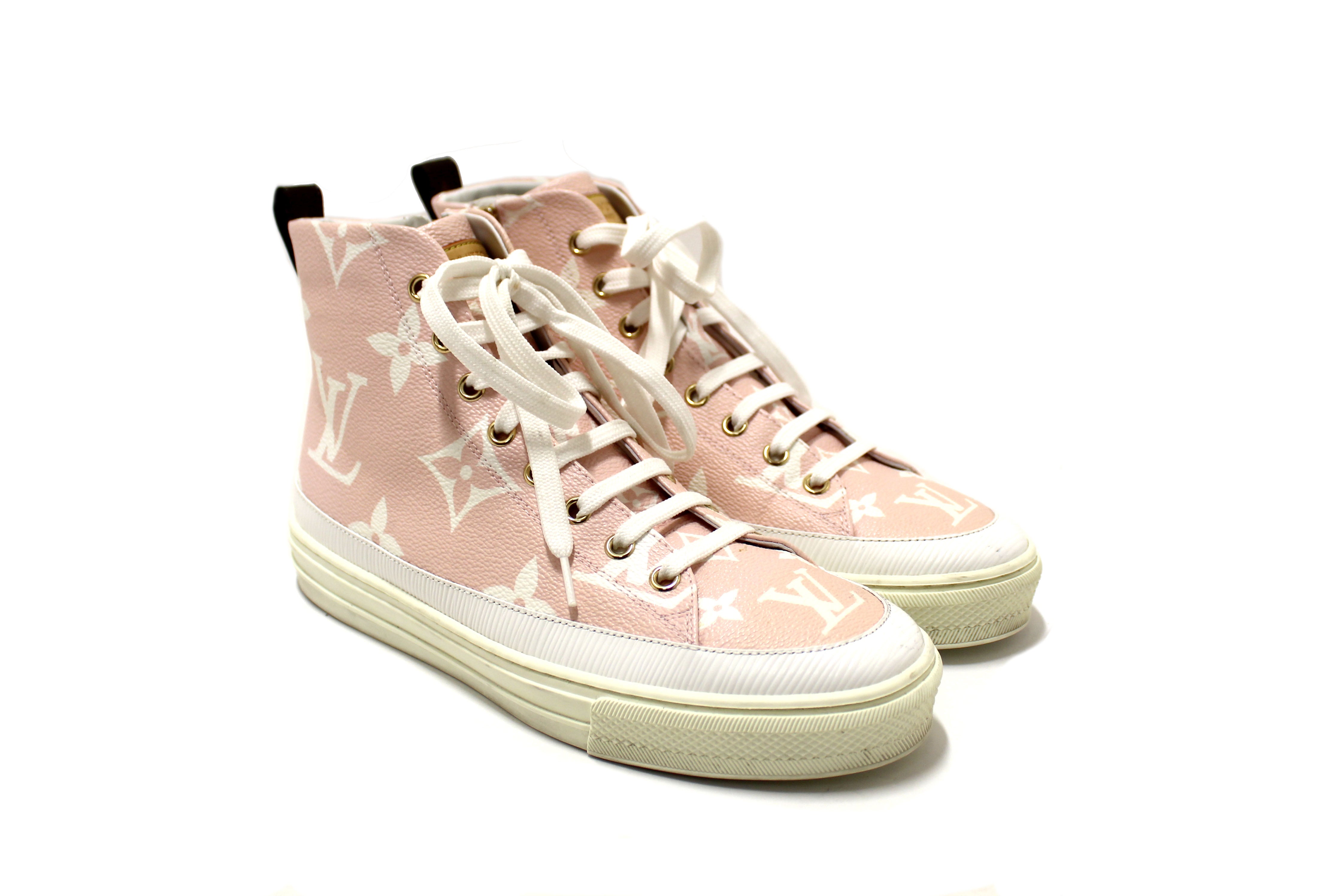 Authentic Louis Vuitton Rose Pink Monogram Giant Stellar High Top Sneakers Size 37