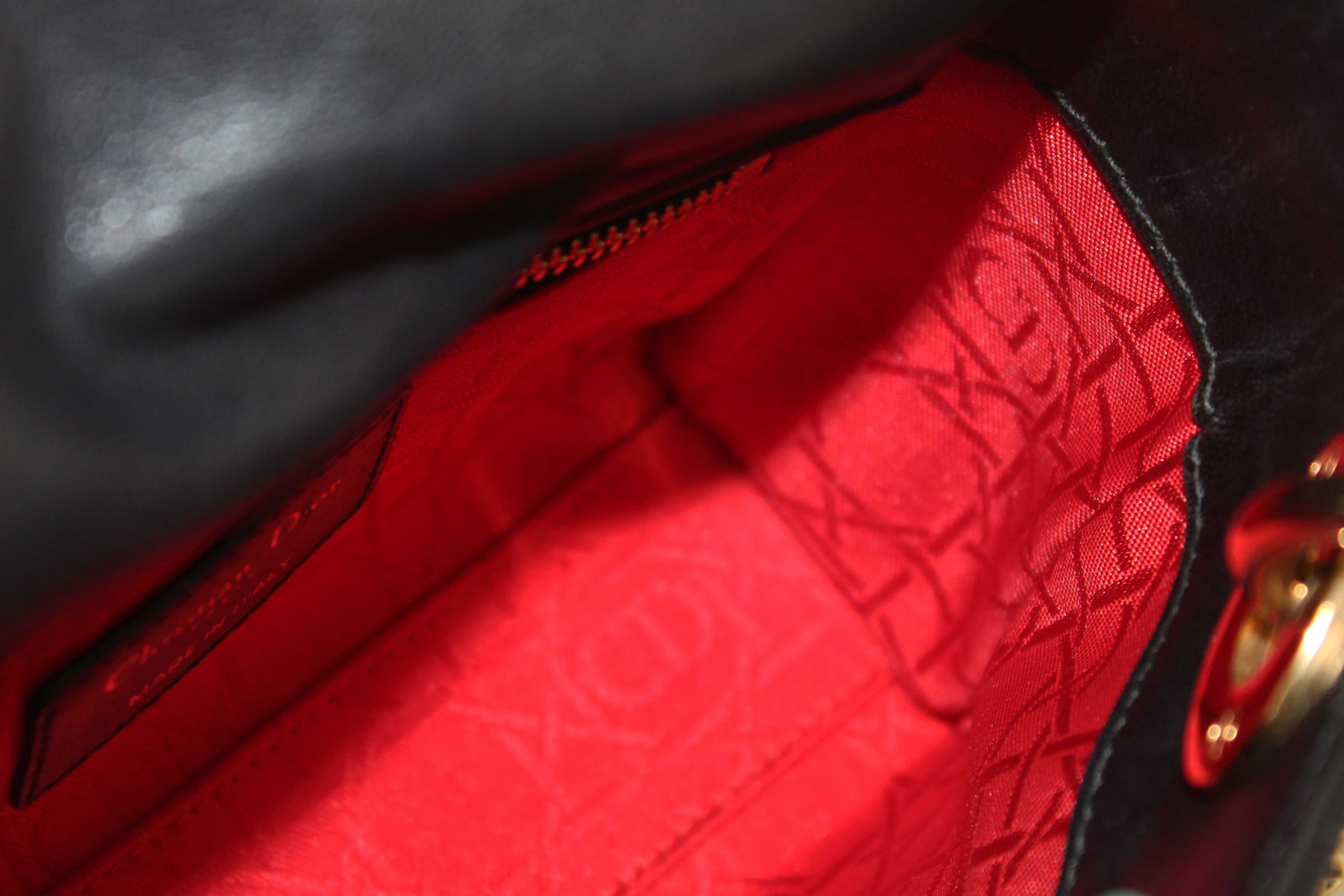 Authentic Christian Dior Black Cannage Lambskin Leather Mini Lady Dior Bag