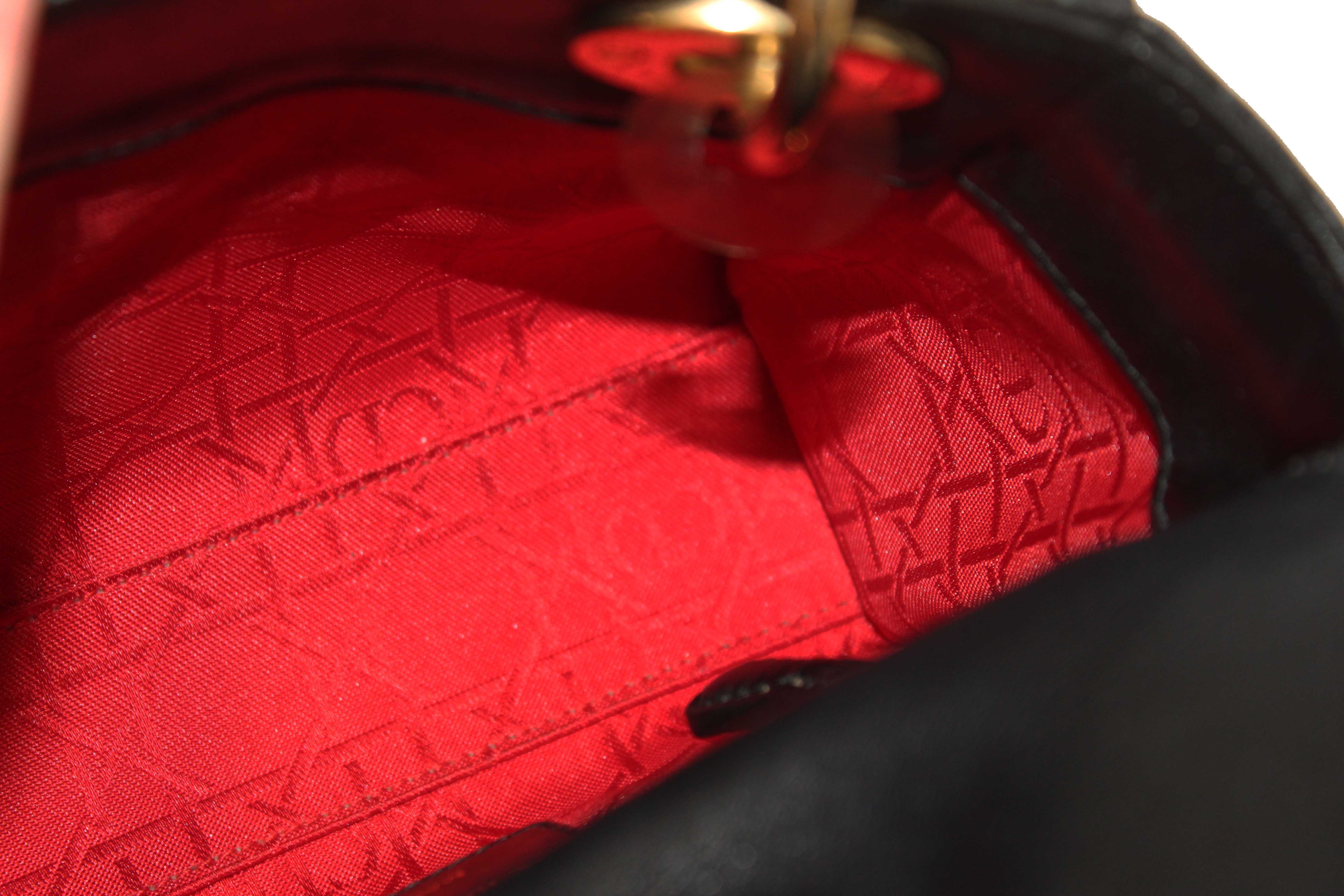 Authentic Christian Dior Black Cannage Lambskin Leather Mini Lady Dior Bag