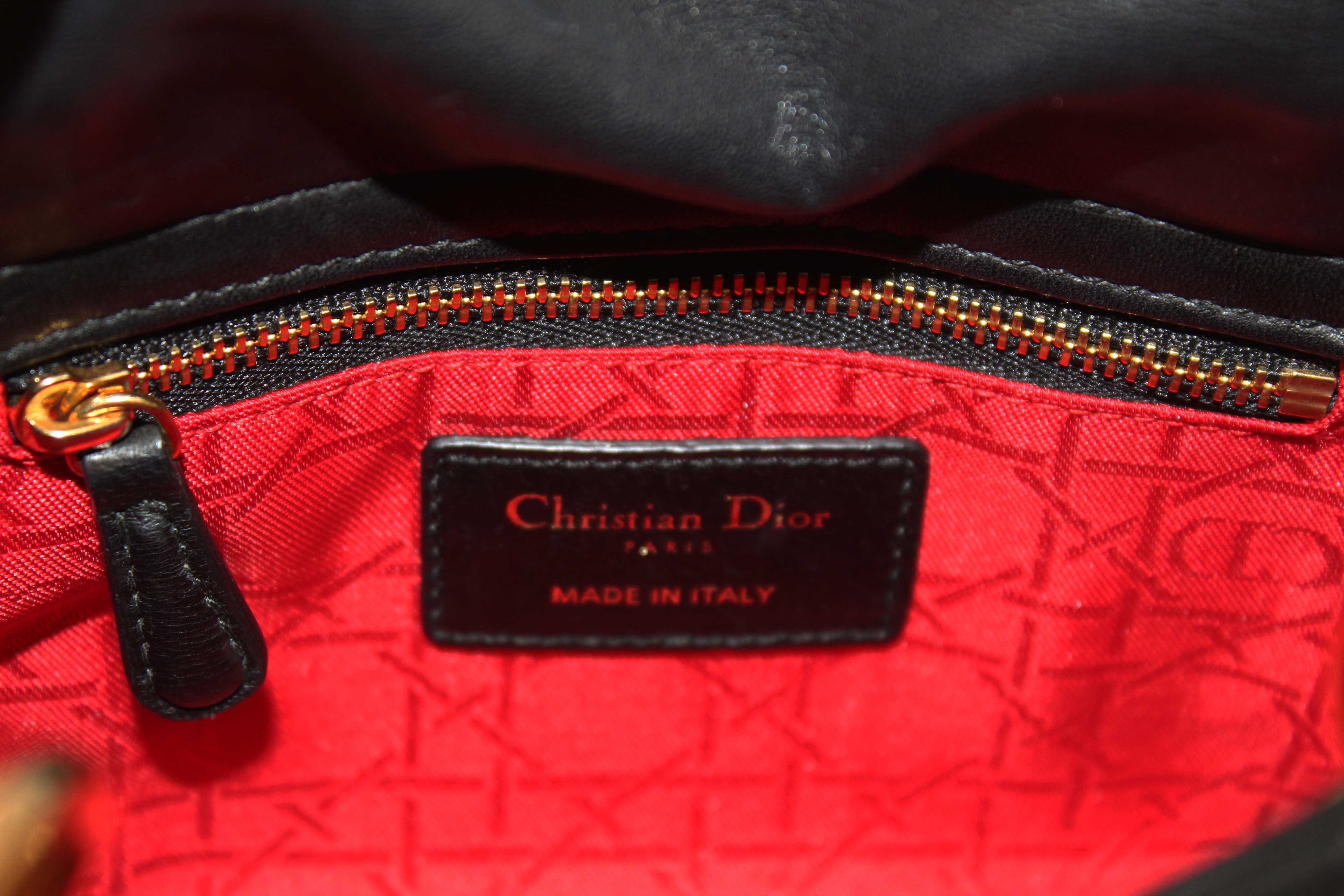 Authentic Christian Dior Black Cannage Lambskin Leather Mini Lady Dior Bag