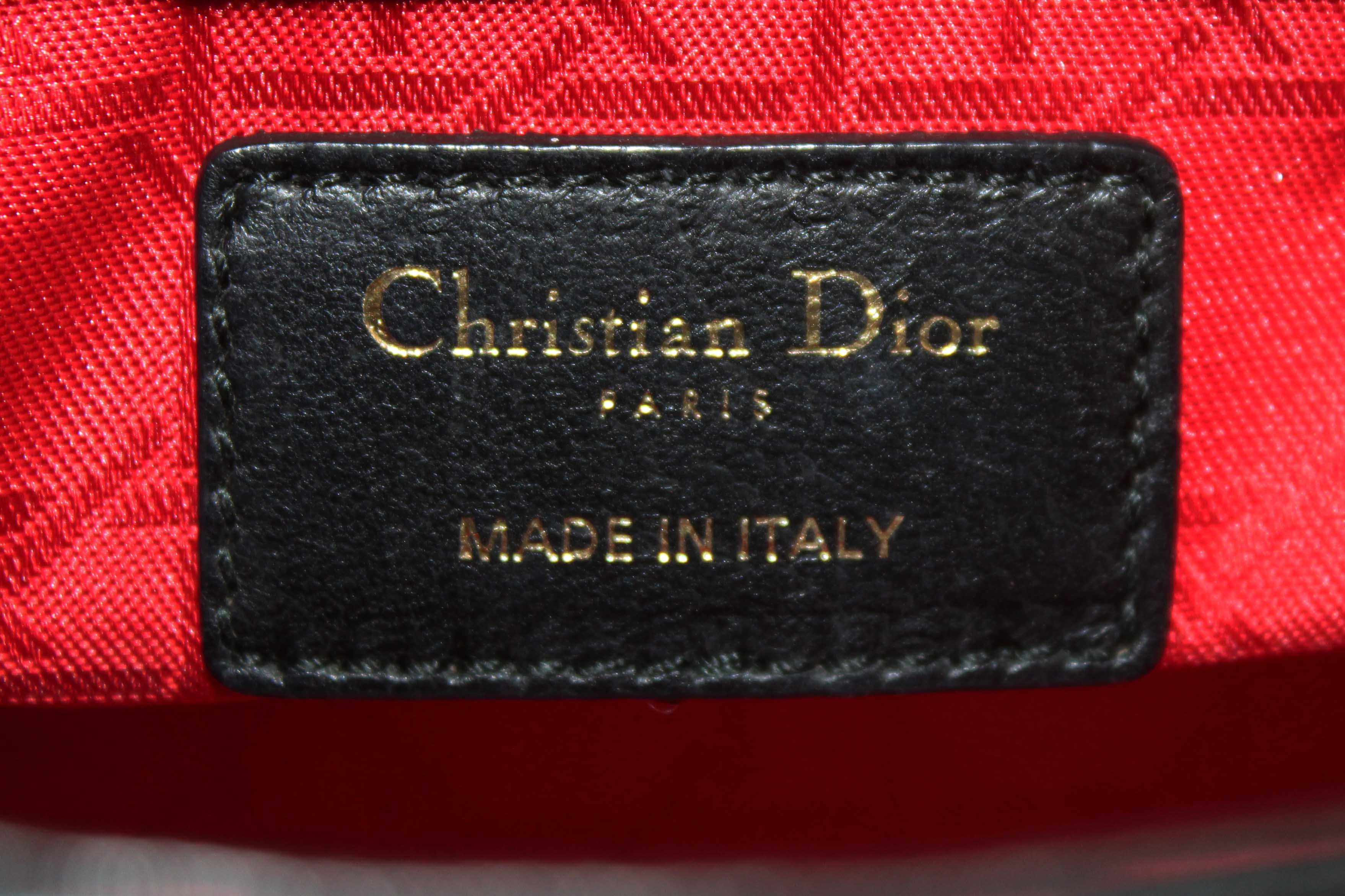 Authentic Christian Dior Black Cannage Lambskin Leather Mini Lady Dior Bag