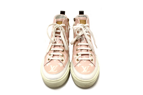 Authentic Louis Vuitton Rose Pink Monogram Giant Stellar High Top Sneakers Size 37