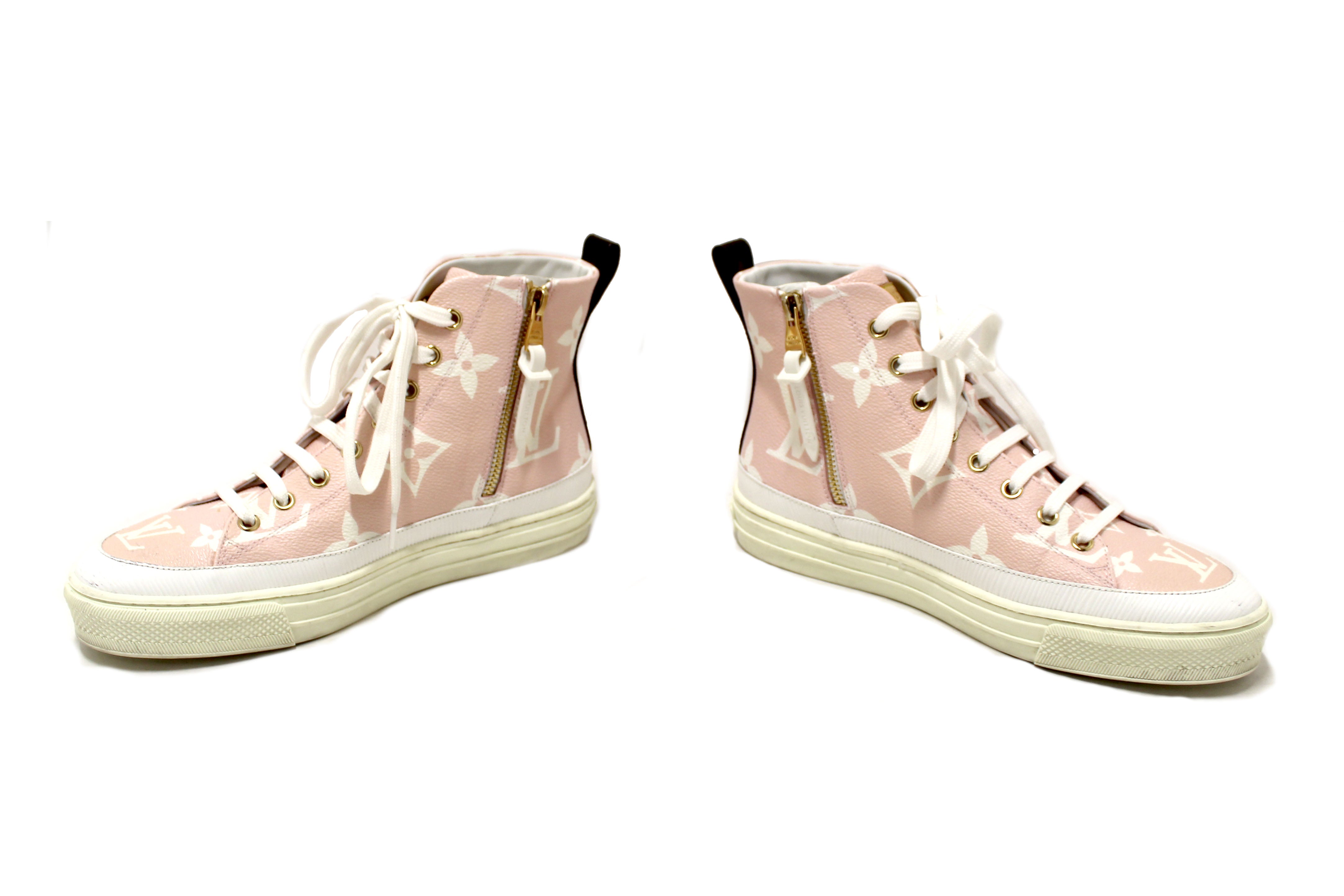 Authentic Louis Vuitton Rose Pink Monogram Giant Stellar High Top Sneakers Size 37