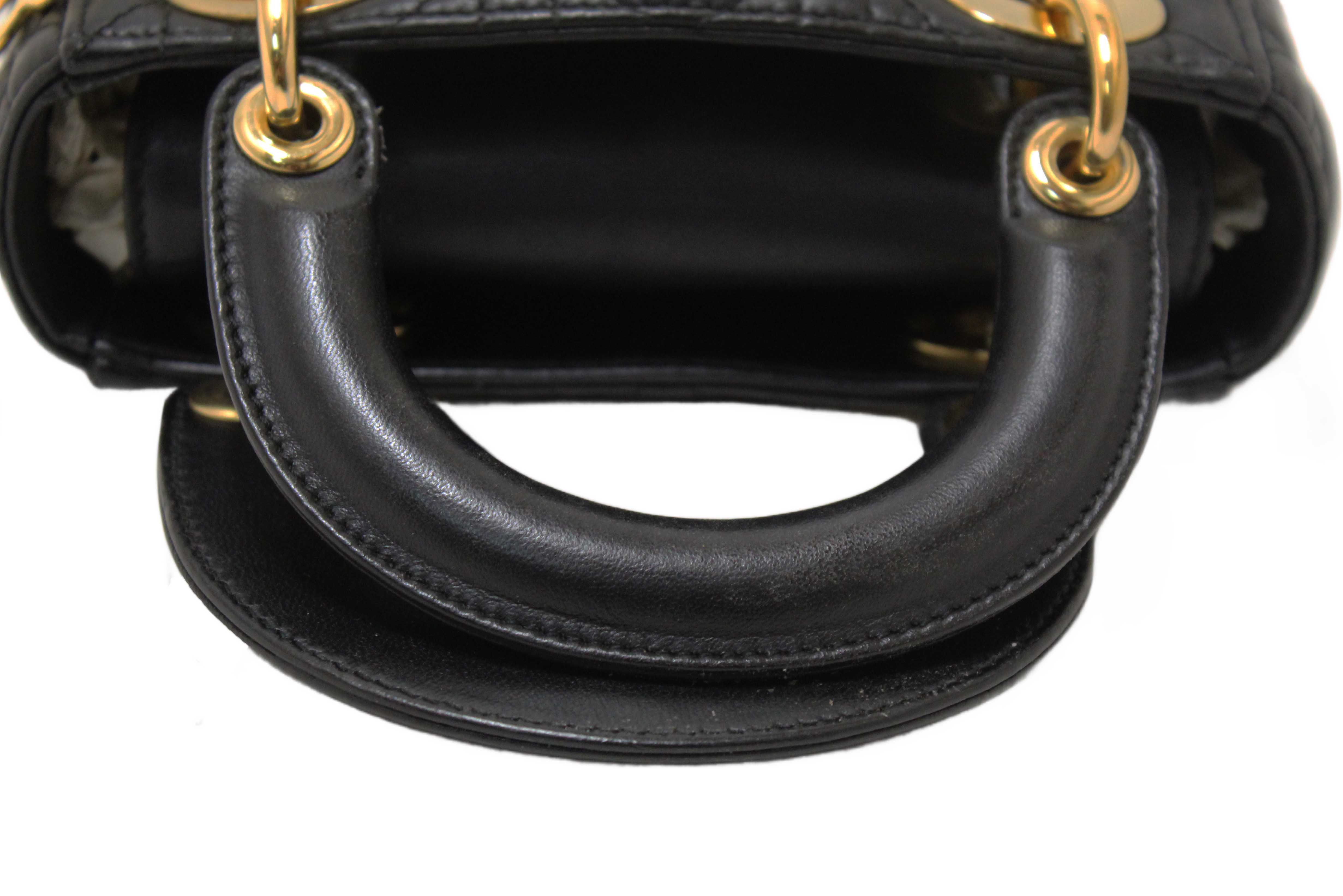 Authentic Christian Dior Black Cannage Lambskin Leather Mini Lady Dior Bag