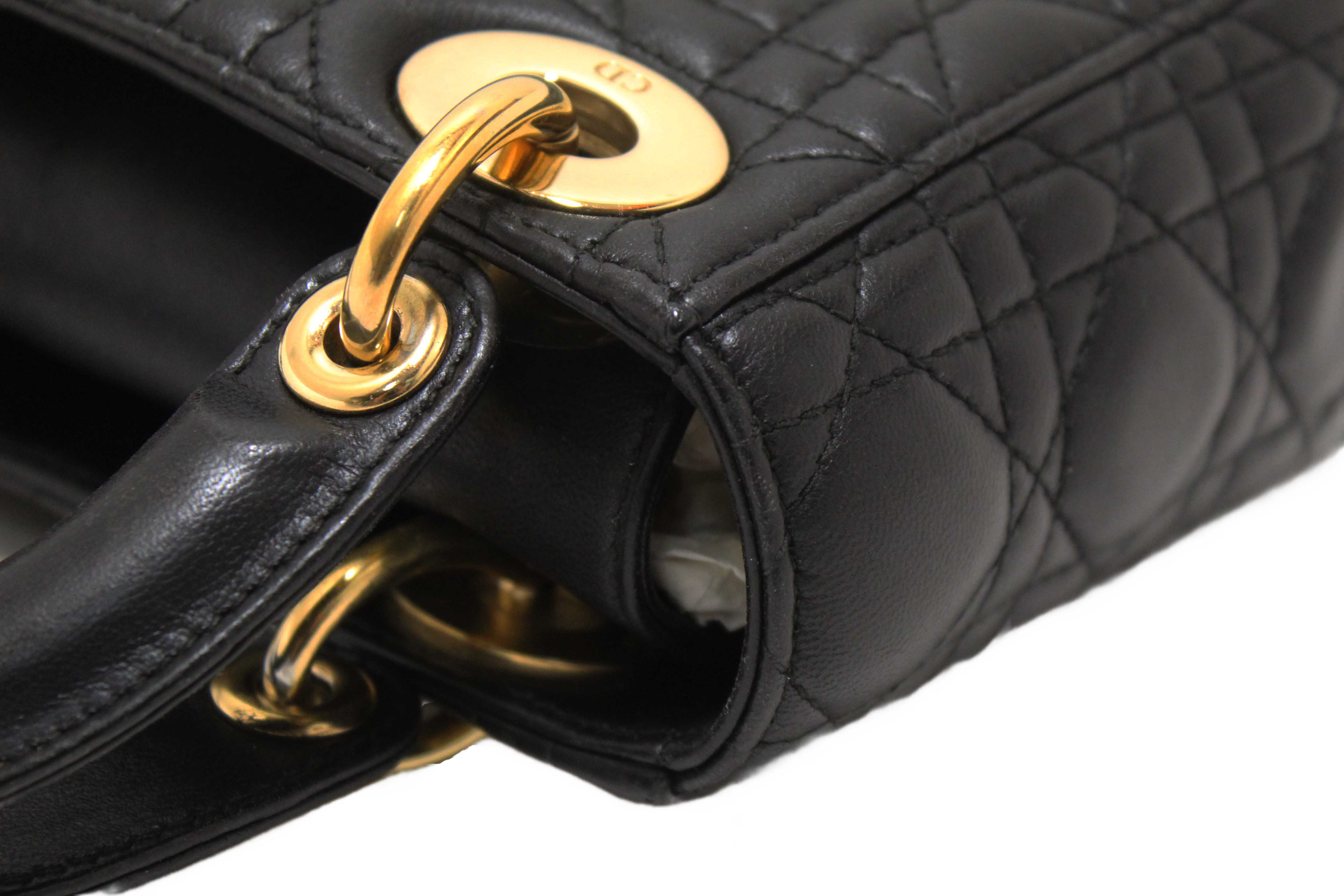 Authentic Christian Dior Black Cannage Lambskin Leather Mini Lady Dior Bag