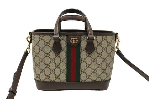 Authentic Gucci Beige and Dark Brown GG Monogram Ophidia Small Tote Bag 836848